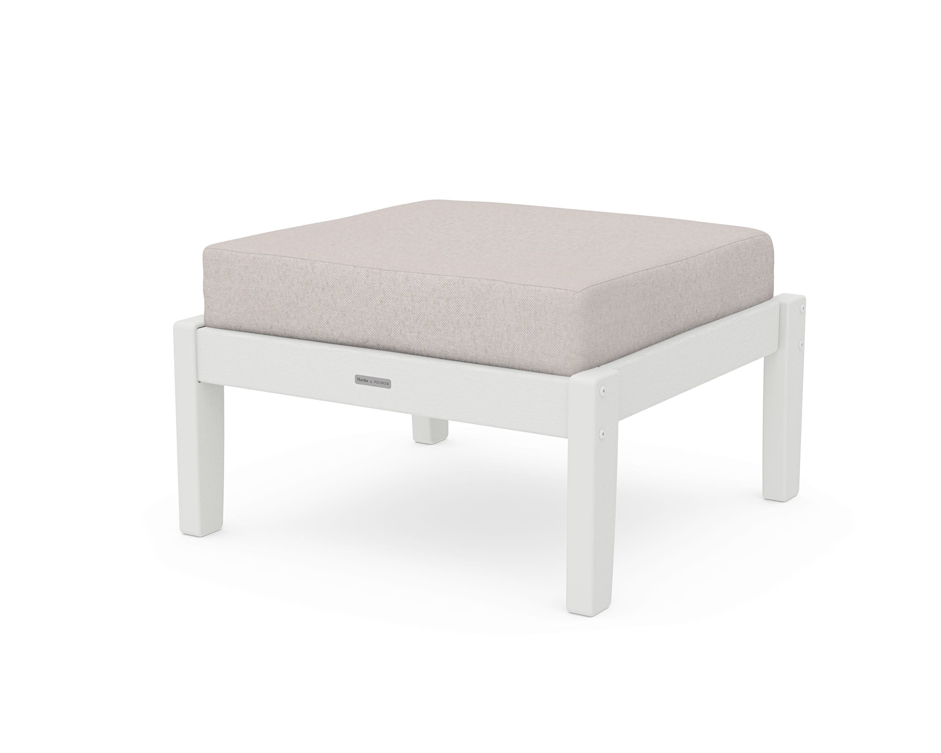 Chinoiserie Deep Seating Ottoman in Vintage White / Dune Burlap