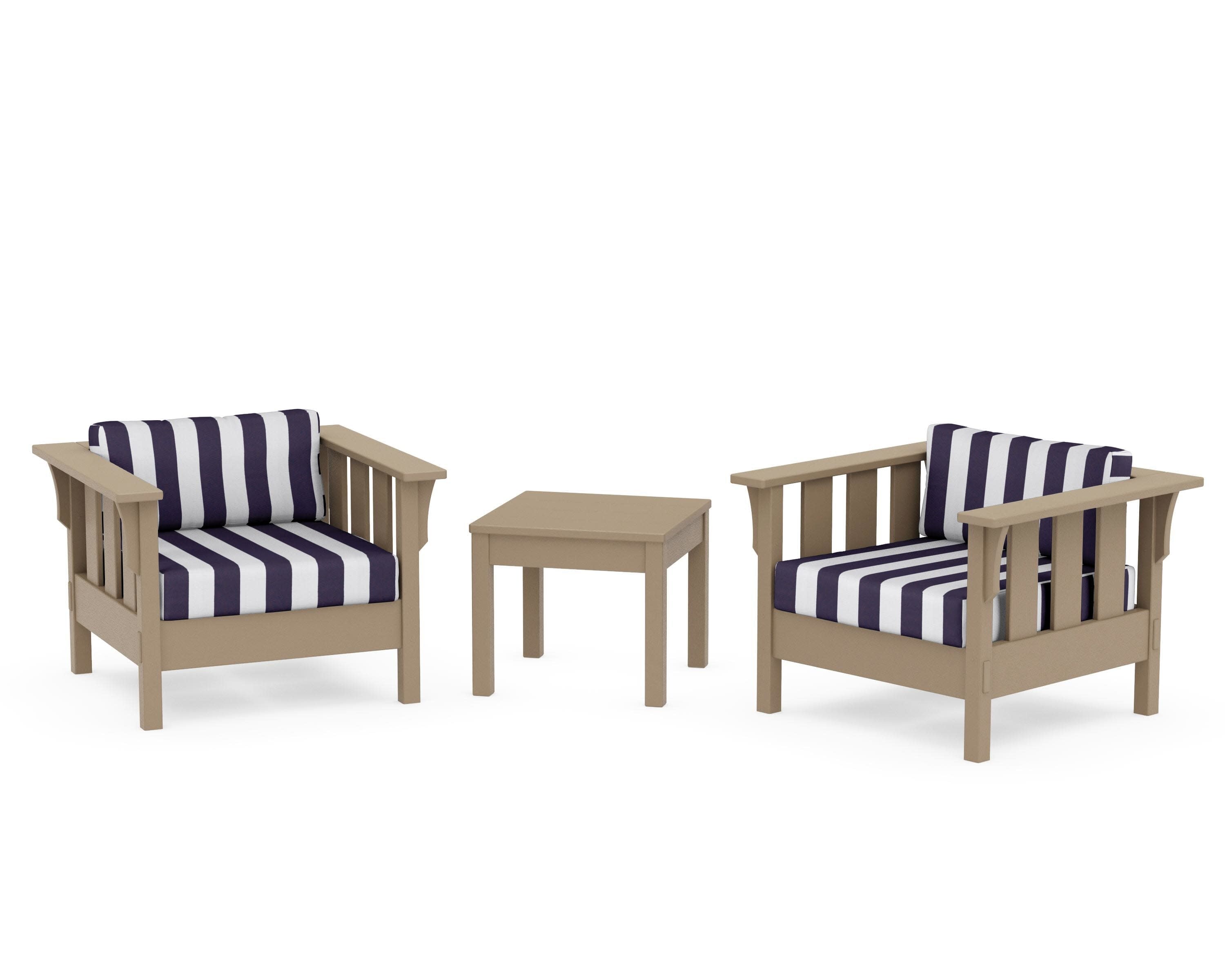 Acadia 3-Piece Deep Seating Set in Vintage Sahara / Cabana Stripe Navy