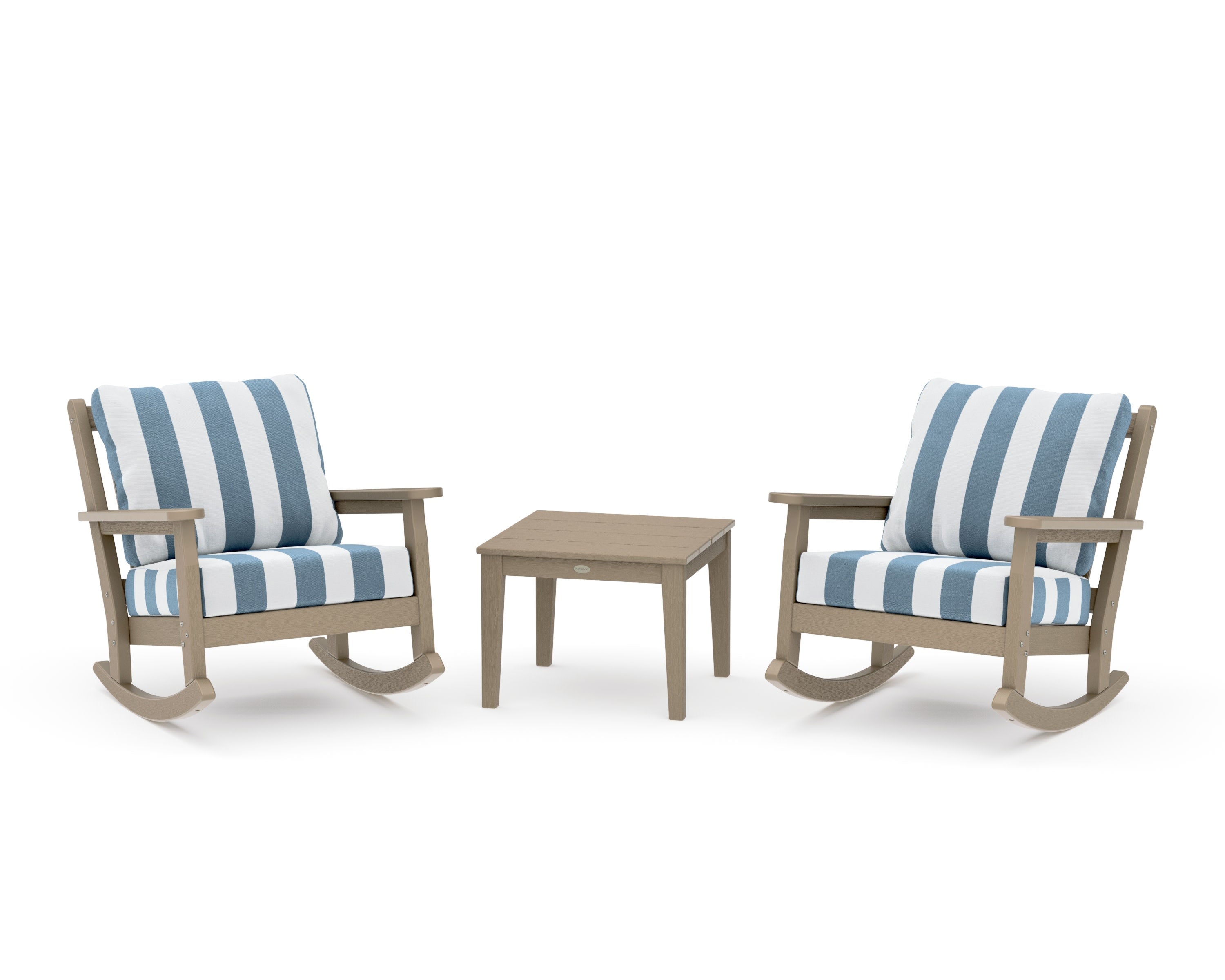 Chippendale 3-Piece Deep Seating Rocker Set in Vintage Sahara / Cabana Stripe Sky Blue