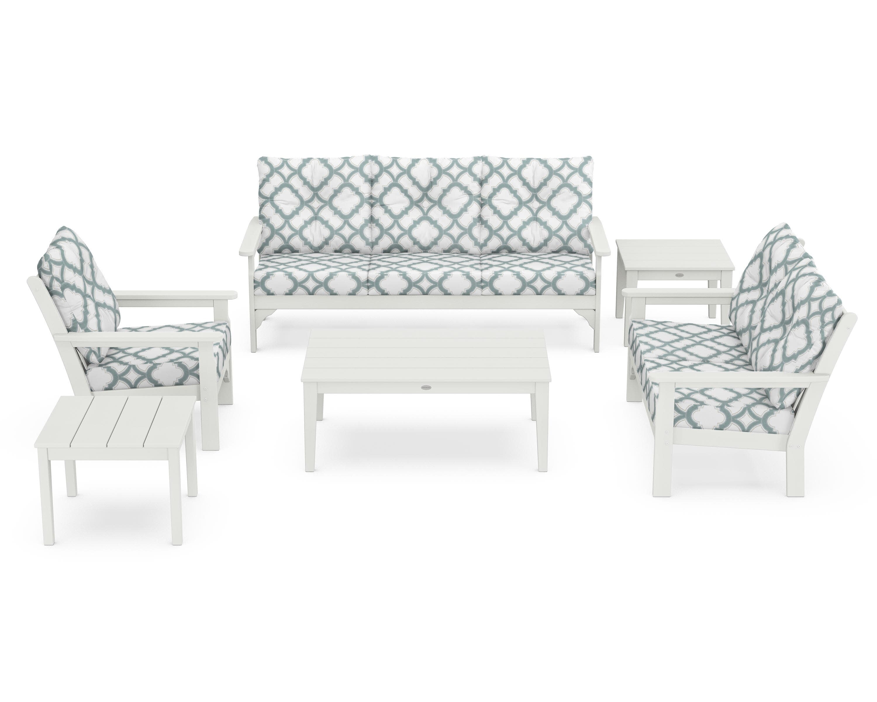 Vineyard 6-Piece Deep Seating Set in Vintage White / Trellis Glacier Spa