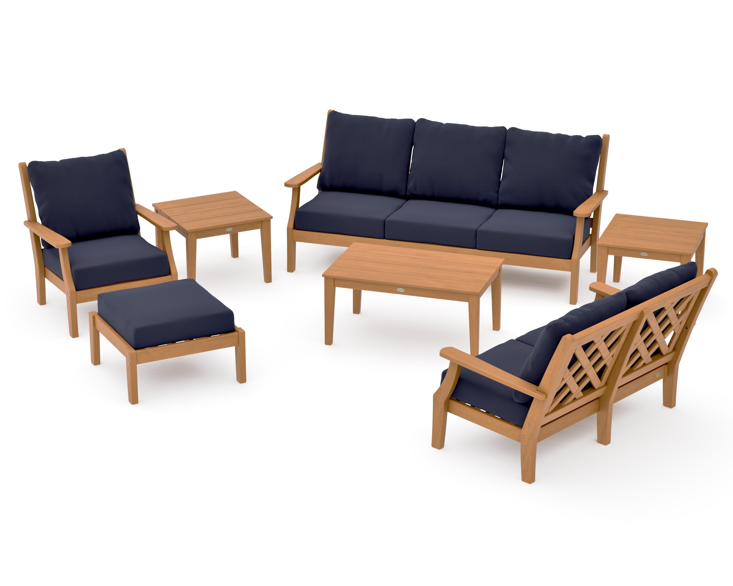 Wovendale 7-Piece Deep Seating Set in Natural / Navy Linen