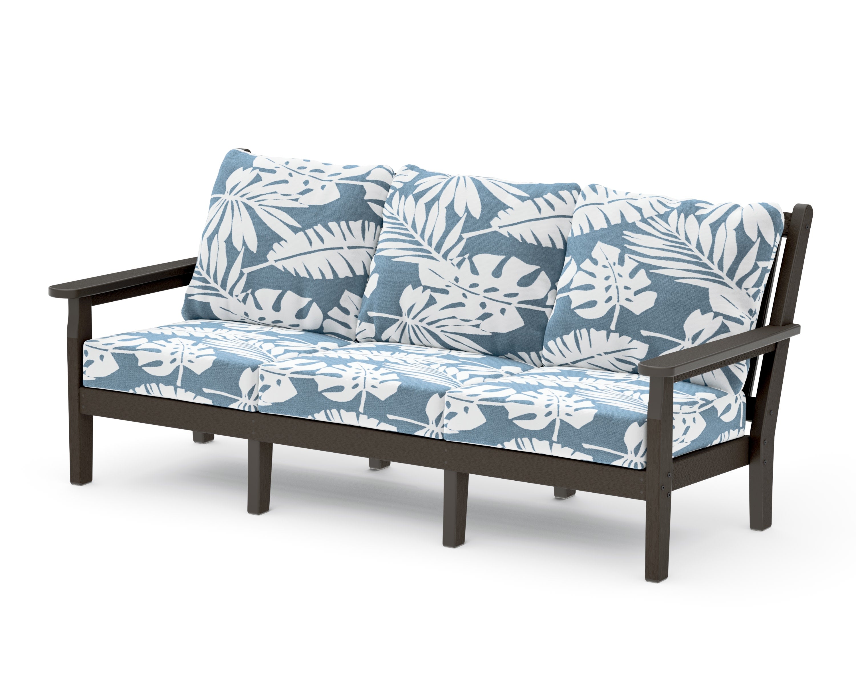 Chippendale Deep Seating Sofa in Vintage Coffee / Leaf Sky Blue