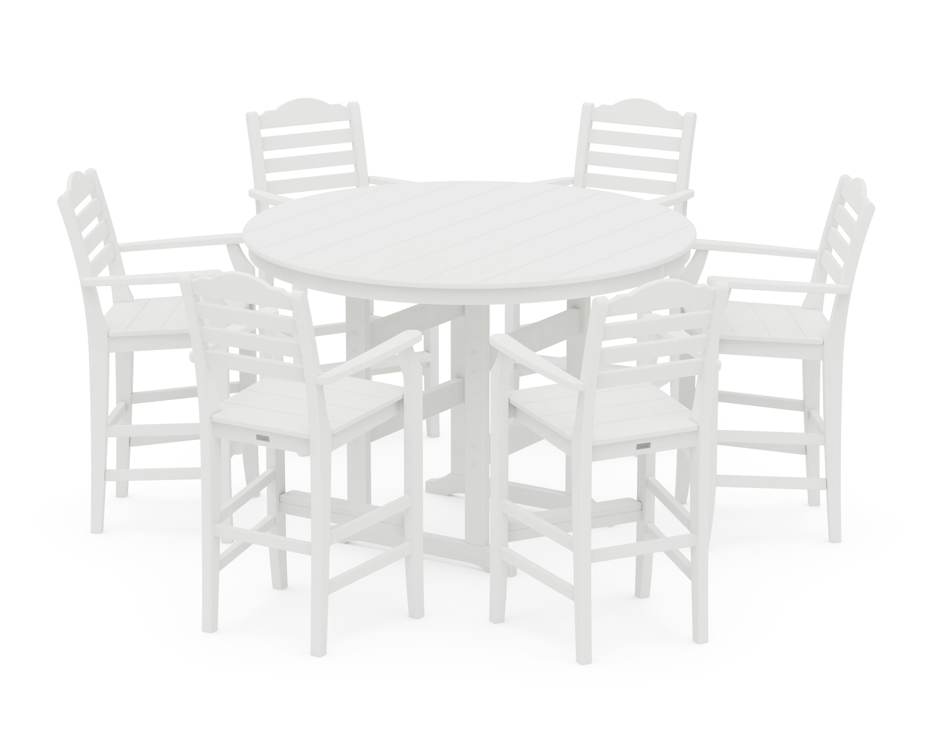 Savannah 7-Piece Arm Chair Round Farmhouse Bar Set in White