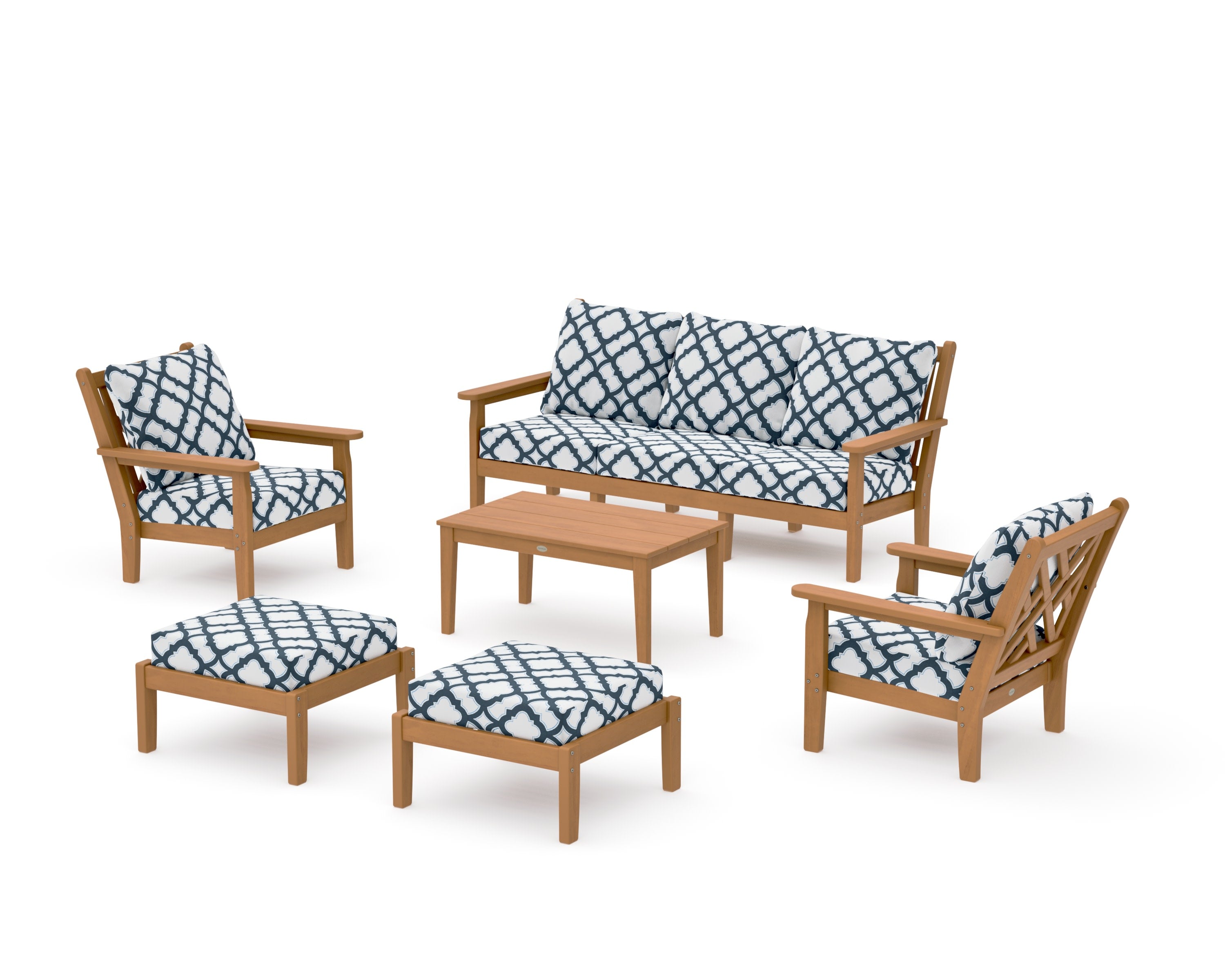 Chippendale 6-Piece Lounge Sofa Set in Natural / Trellis Marine Indigo