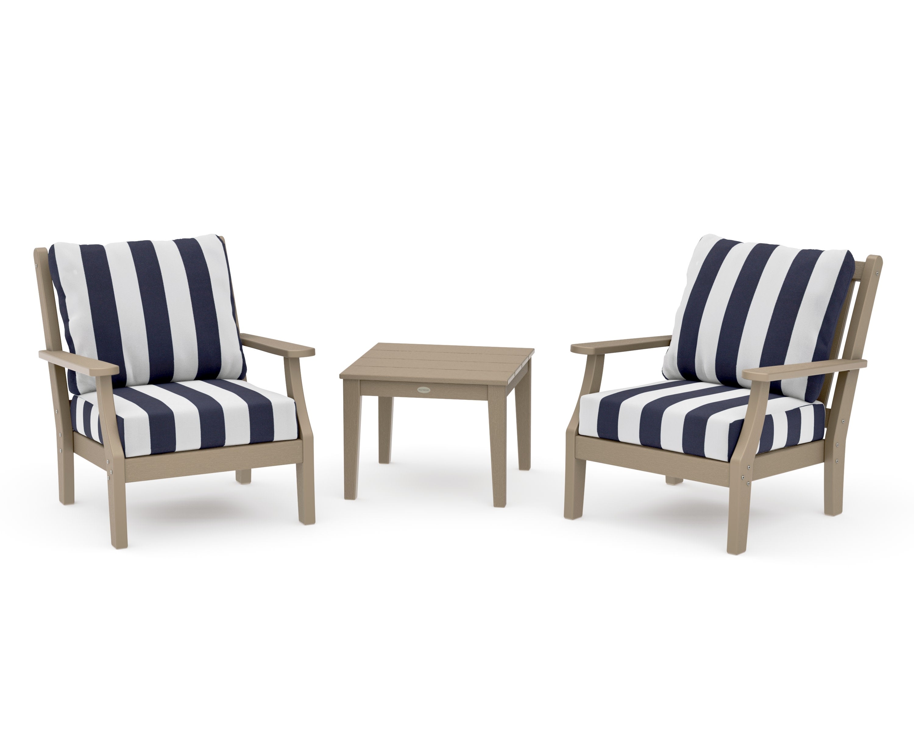 Wovendale 3-Piece Deep Seating Set in Vintage Sahara / Cabana Stripe Navy