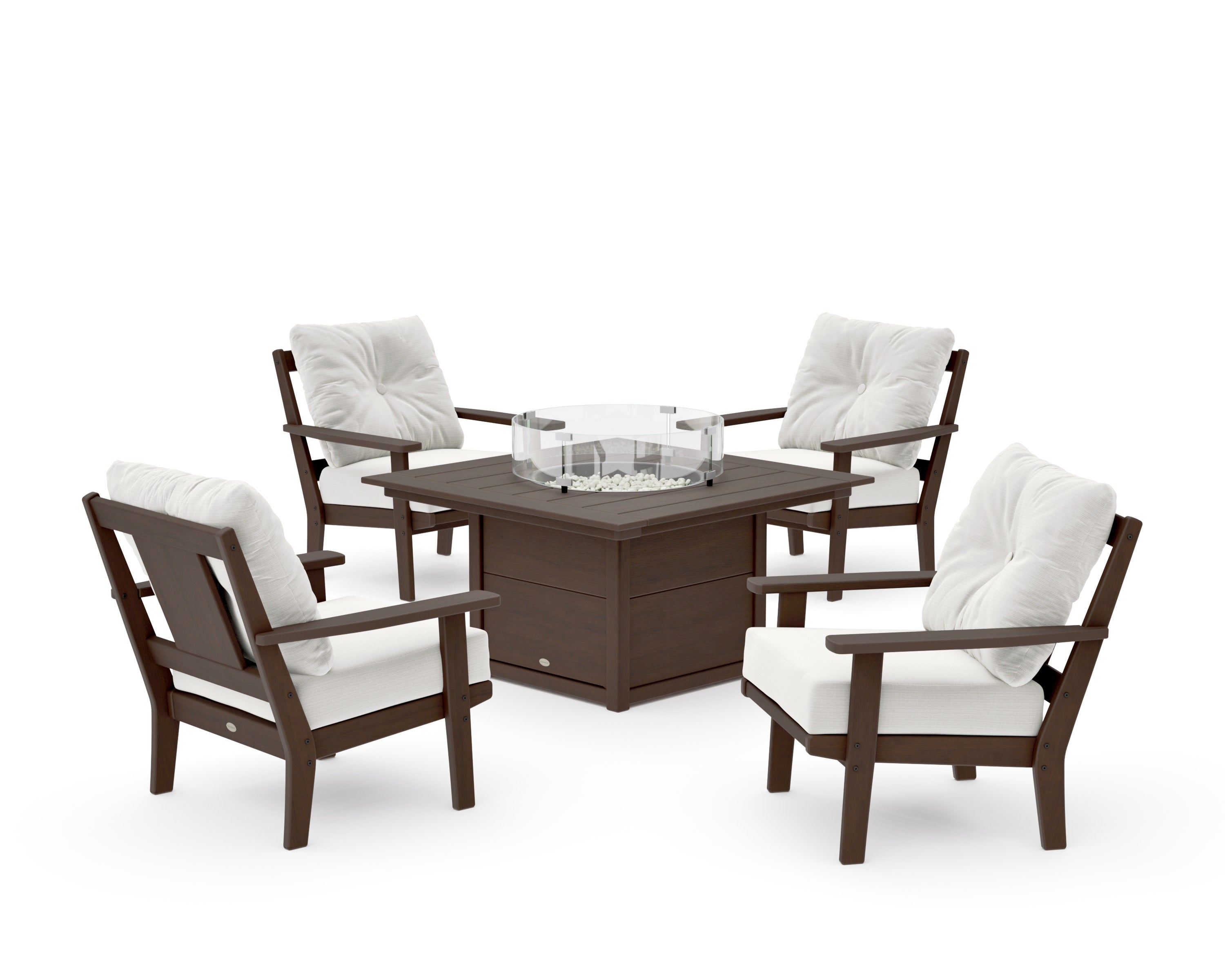 Prairie 5-Piece Deep Seating Set with Fire Pit Table in Kona / Natural Linen
