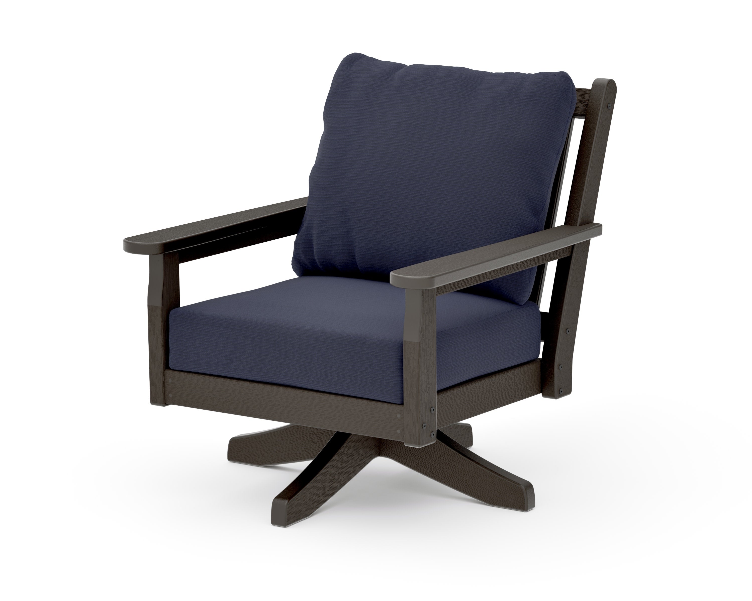 Chippendale Deep Seating Swivel Chair in Vintage Coffee / Navy Linen