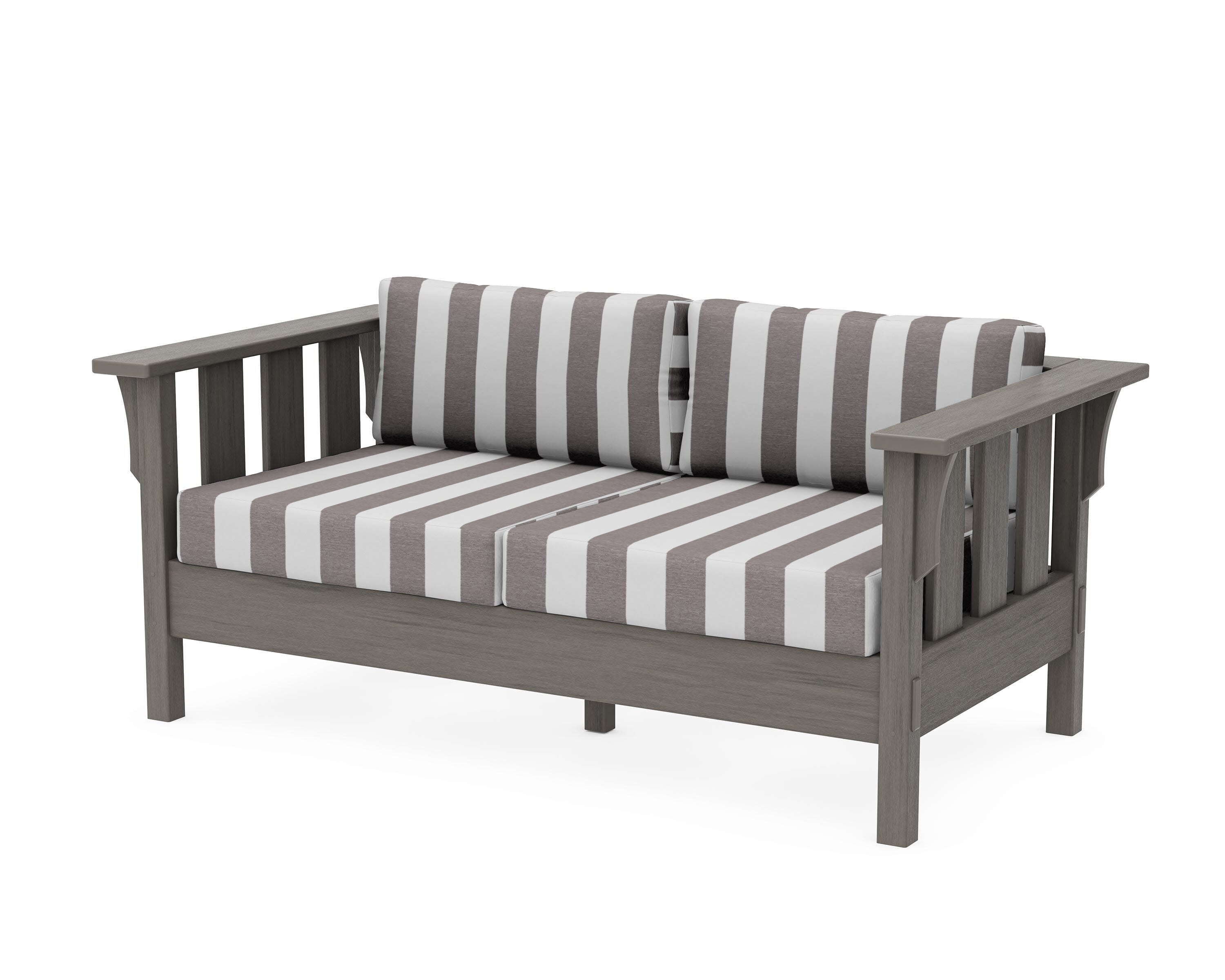 Acadia Deep Seating Loveseat in Driftwood / Cabana Stripe Grey Mist