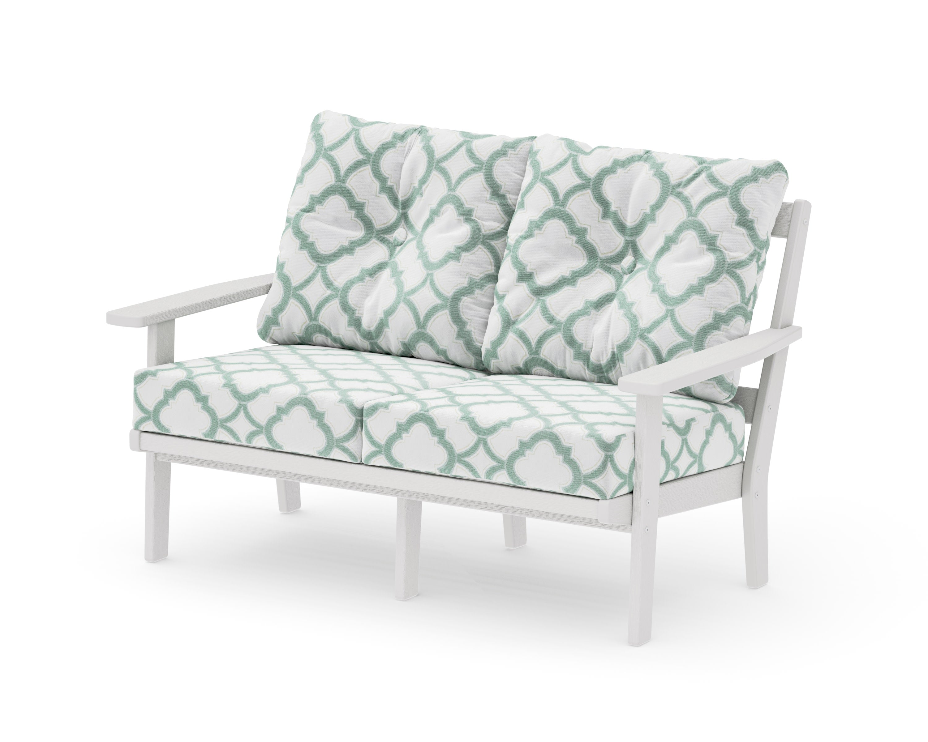 Prairie Deep SeatingLoveseat in Vintage White / Trellis Glacier Spa