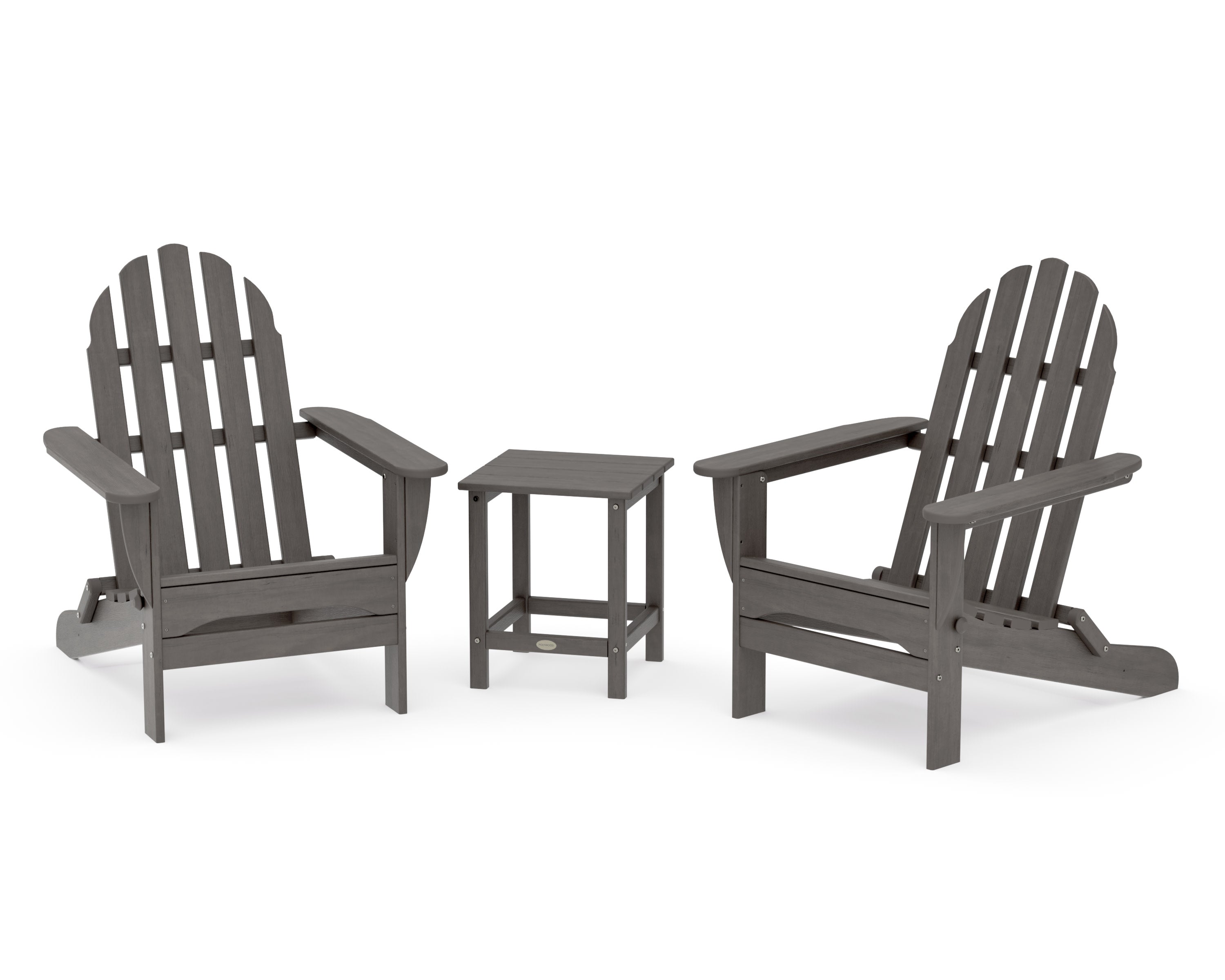 Classic Folding Adirondack 3-Piece Set with Long Island 18" Side Table in Driftwood
