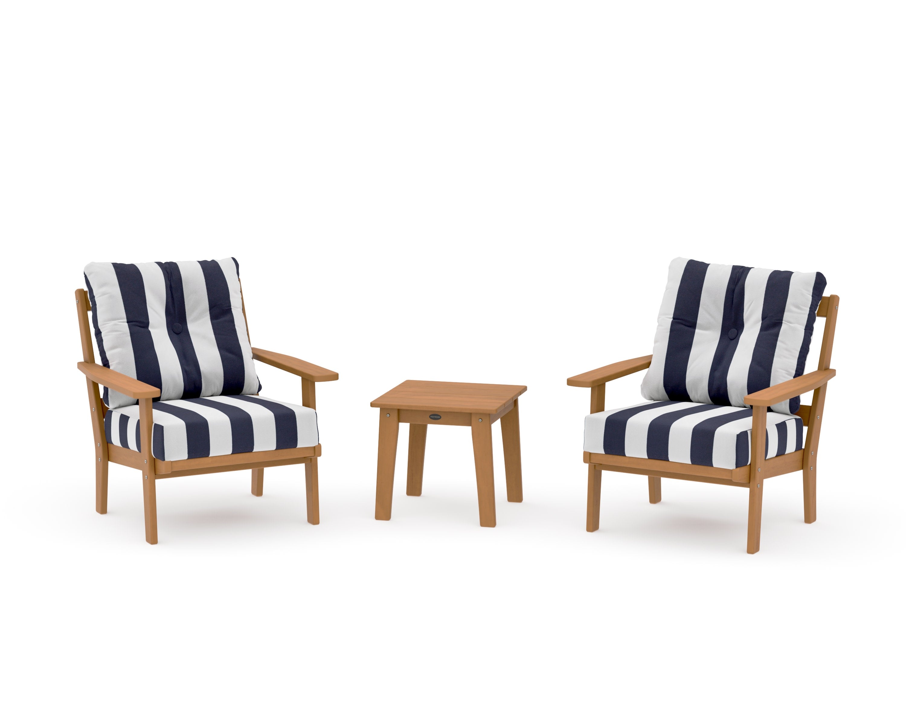 Oxford 3-Piece Deep Seating Set in Natural / Cabana Stripe Navy