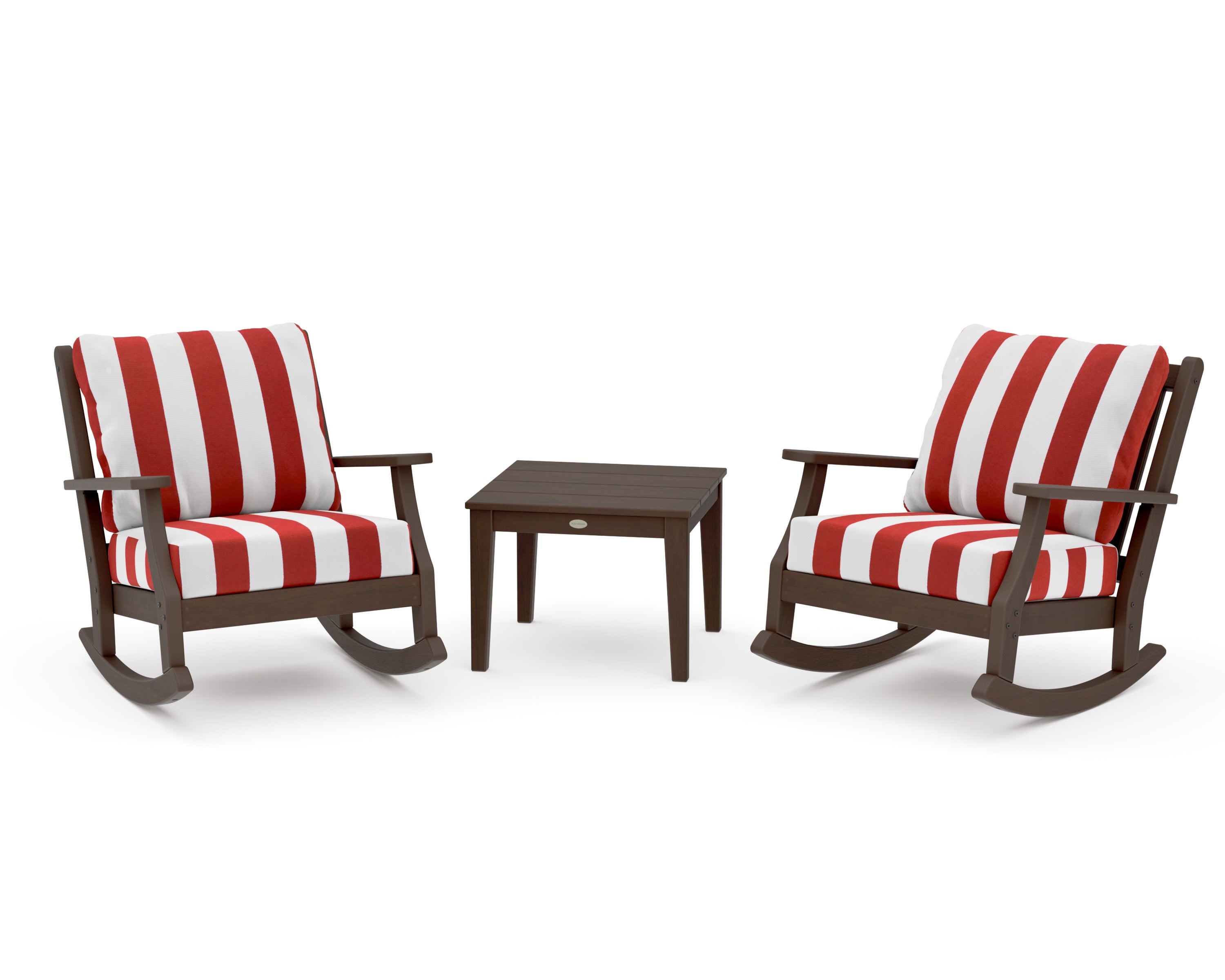Wovendale 3-Piece Deep Seating Rocker Set in Kona / Cabana Stripe Crimson