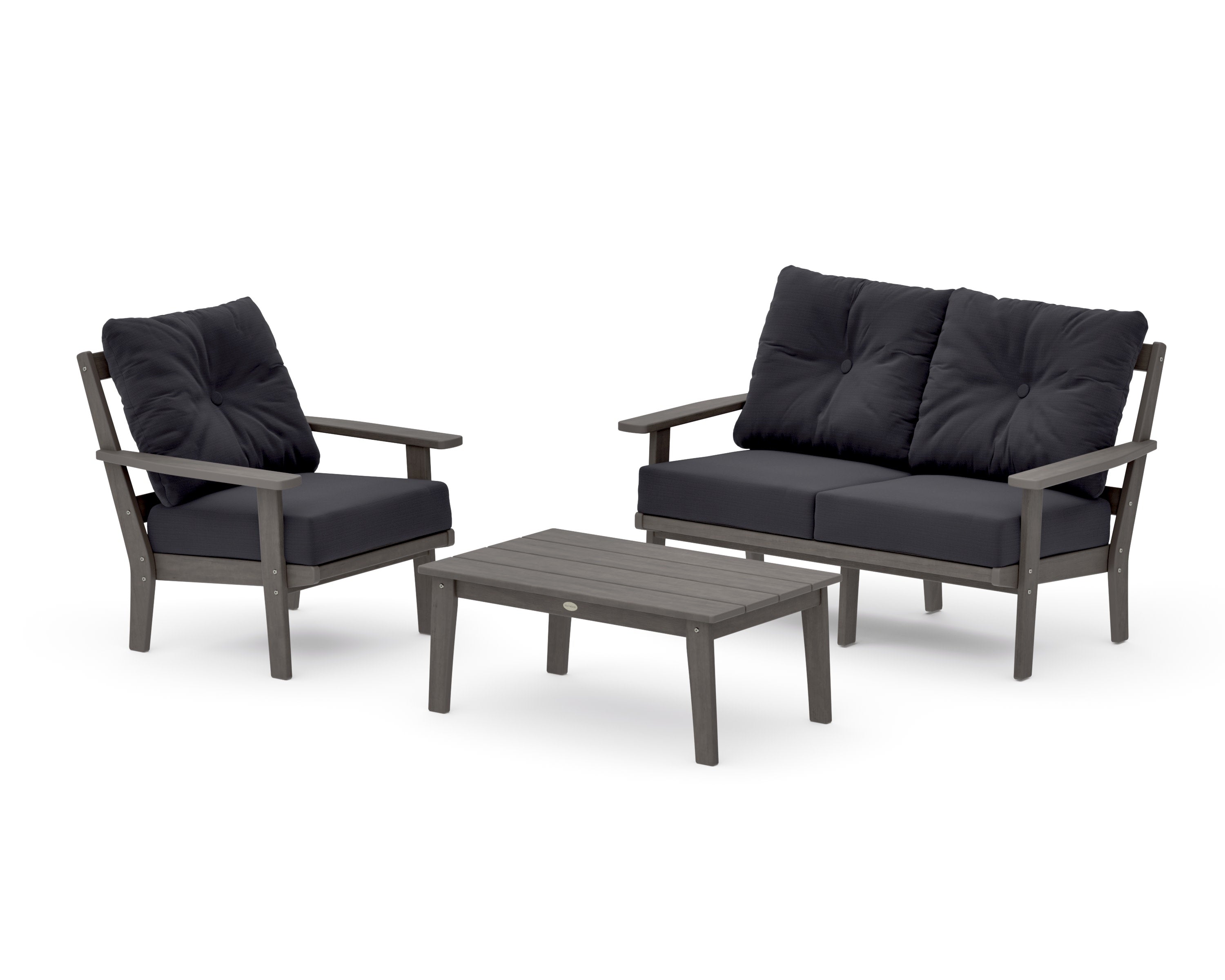 Prairie 3-Piece Deep Seating Set with Loveseat in Driftwood / Midnight Linen