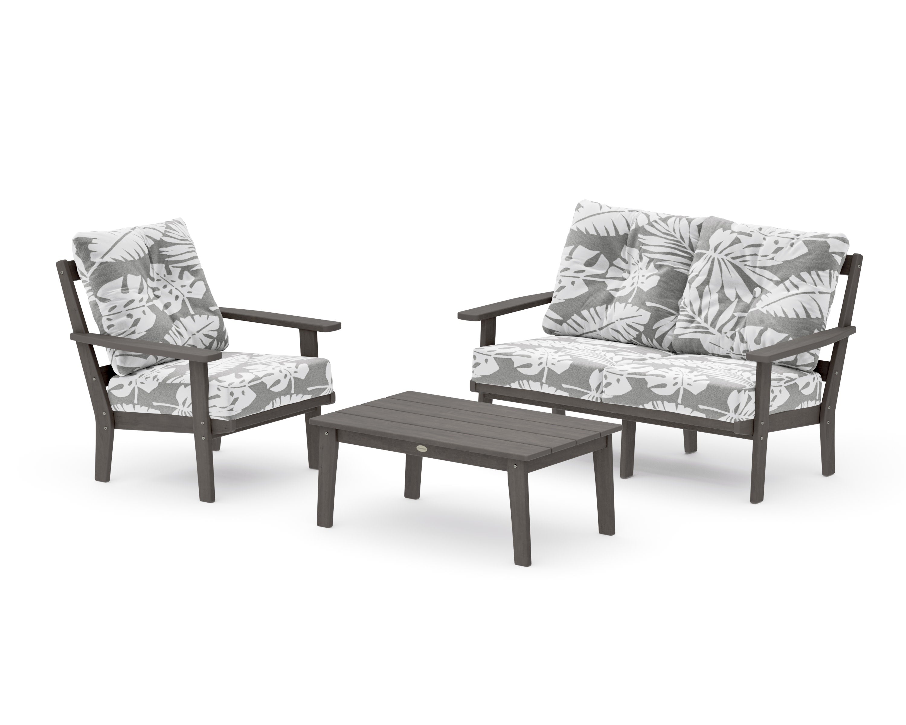 Oxford 3-Piece Deep Seating Set with Loveseat in Driftwood / Leaf Grey Mist