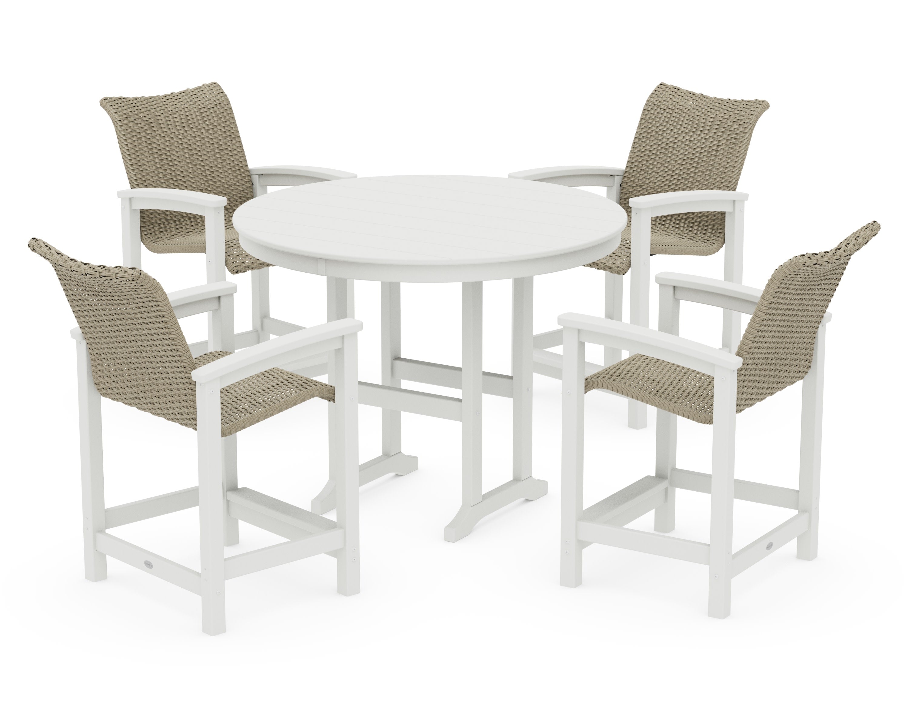 Coastal Woven 5-Piece Round Farmhouse Counter Set in White / Dune Grass