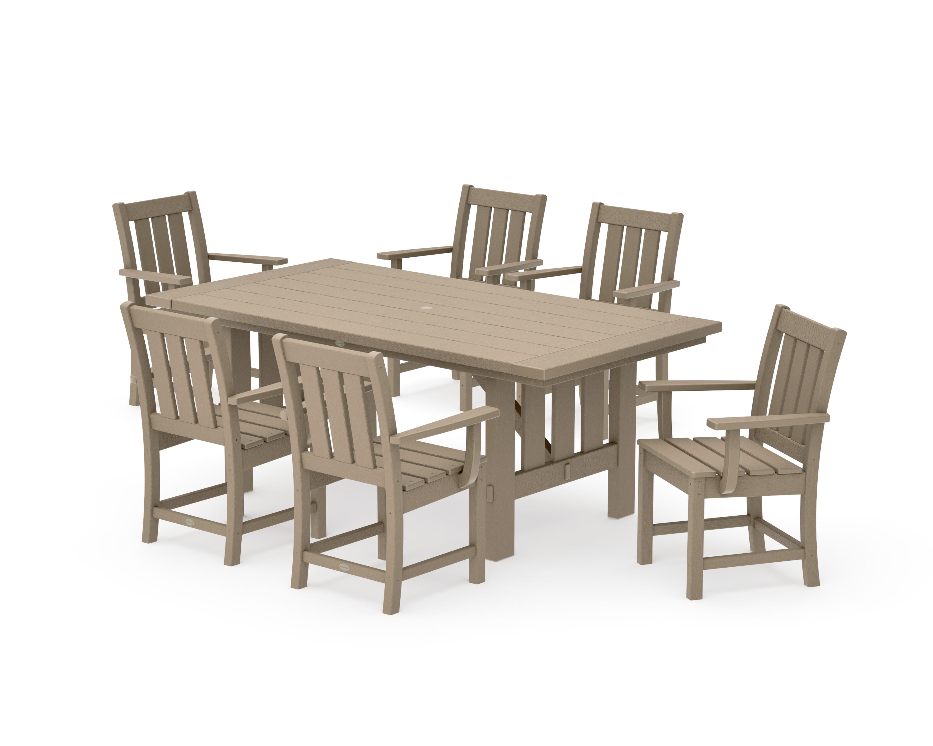 Oxford Arm Chair 7-Piece Mission Dining Set in Vintage Sahara