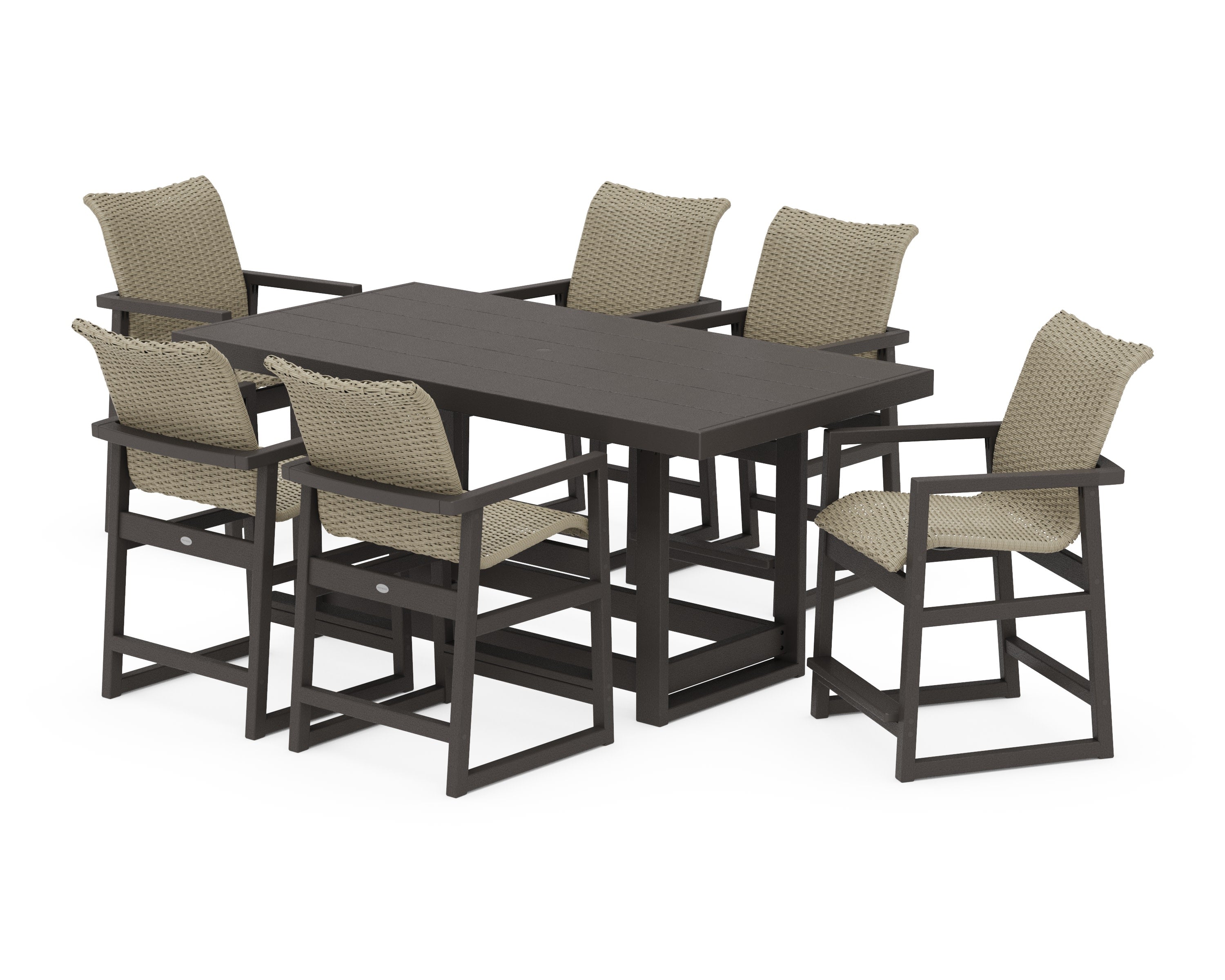 EDGE Woven Arm Chair 7-Piece Counter Set in Vintage Coffee / Dune Grass