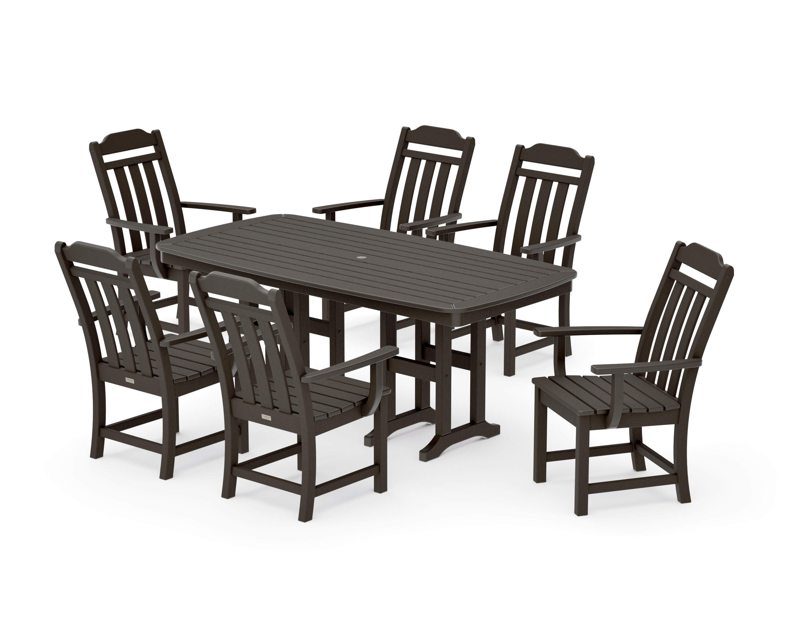 Cottage Arm Chair 7-Piece Dining Set in Vintage Coffee
