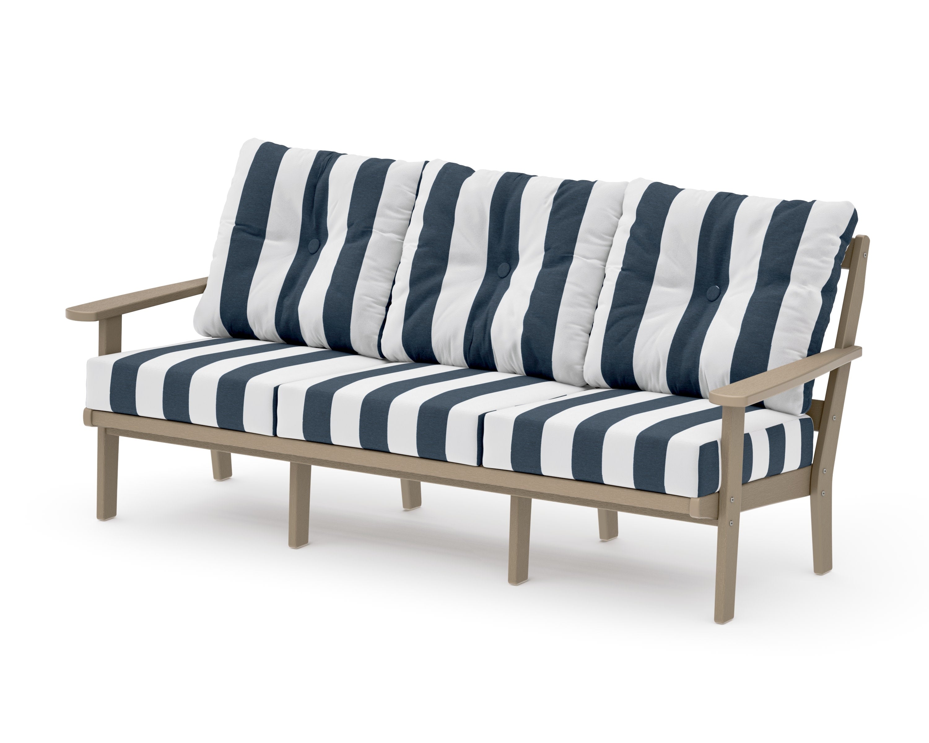 Mission Deep Seating Sofa in Vintage Sahara / Cabana Stripe Marine Indigo