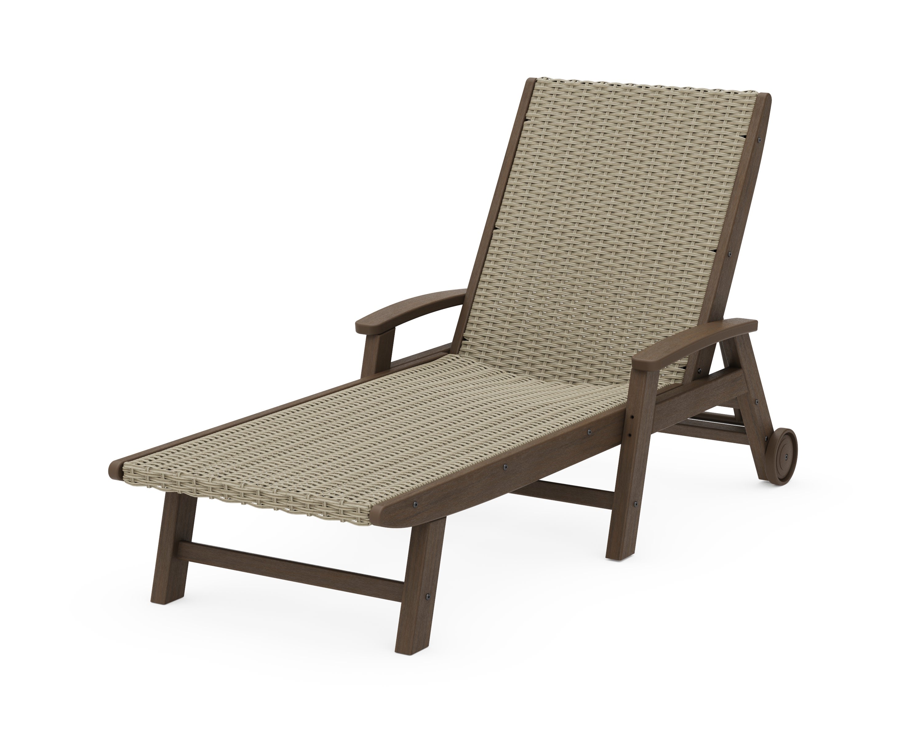 Coastal Woven Chaise with Arms and Wheels in Kona / Dune Grass