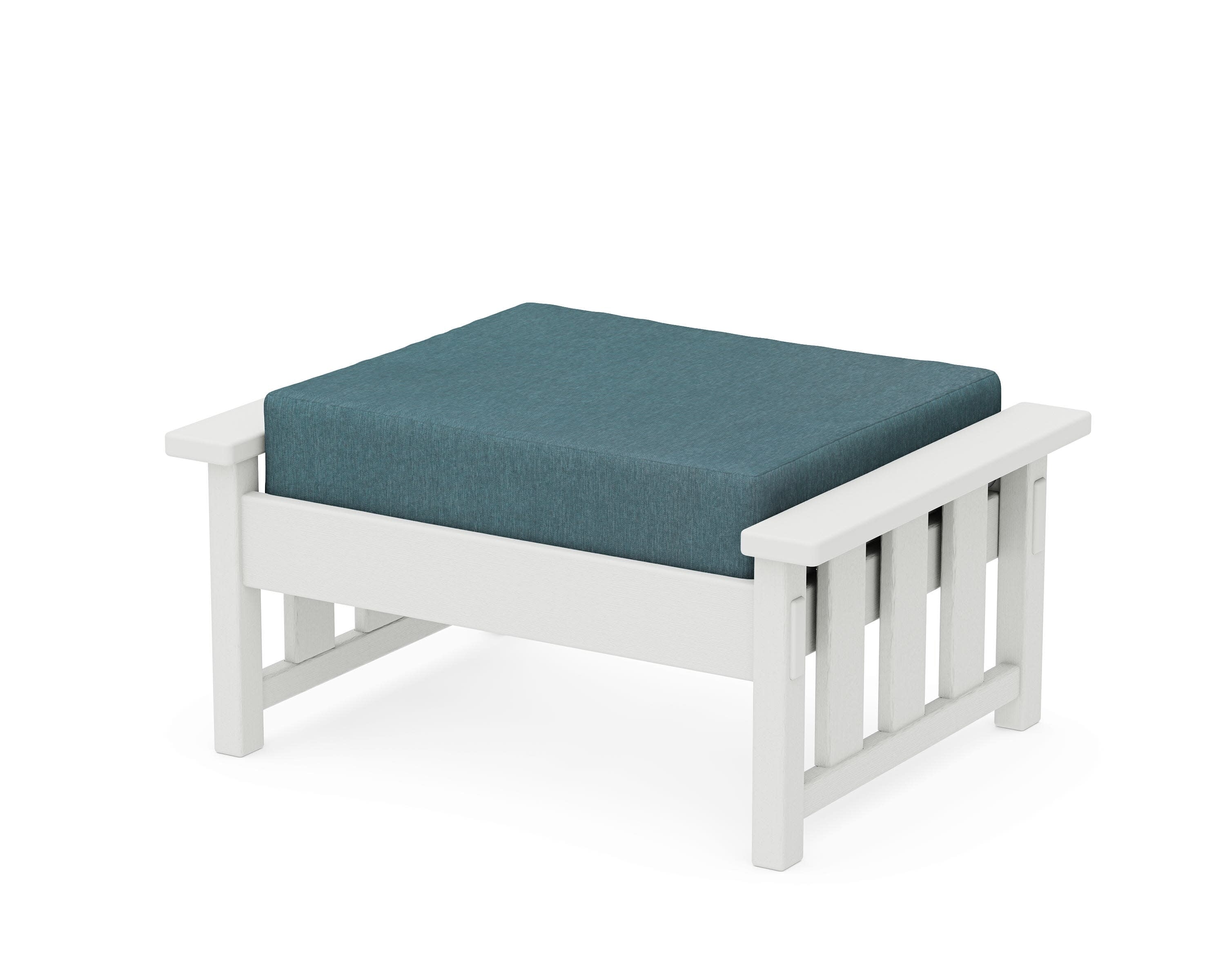 Acadia Deep Seating Ottoman in Vintage White / Ocean Teal