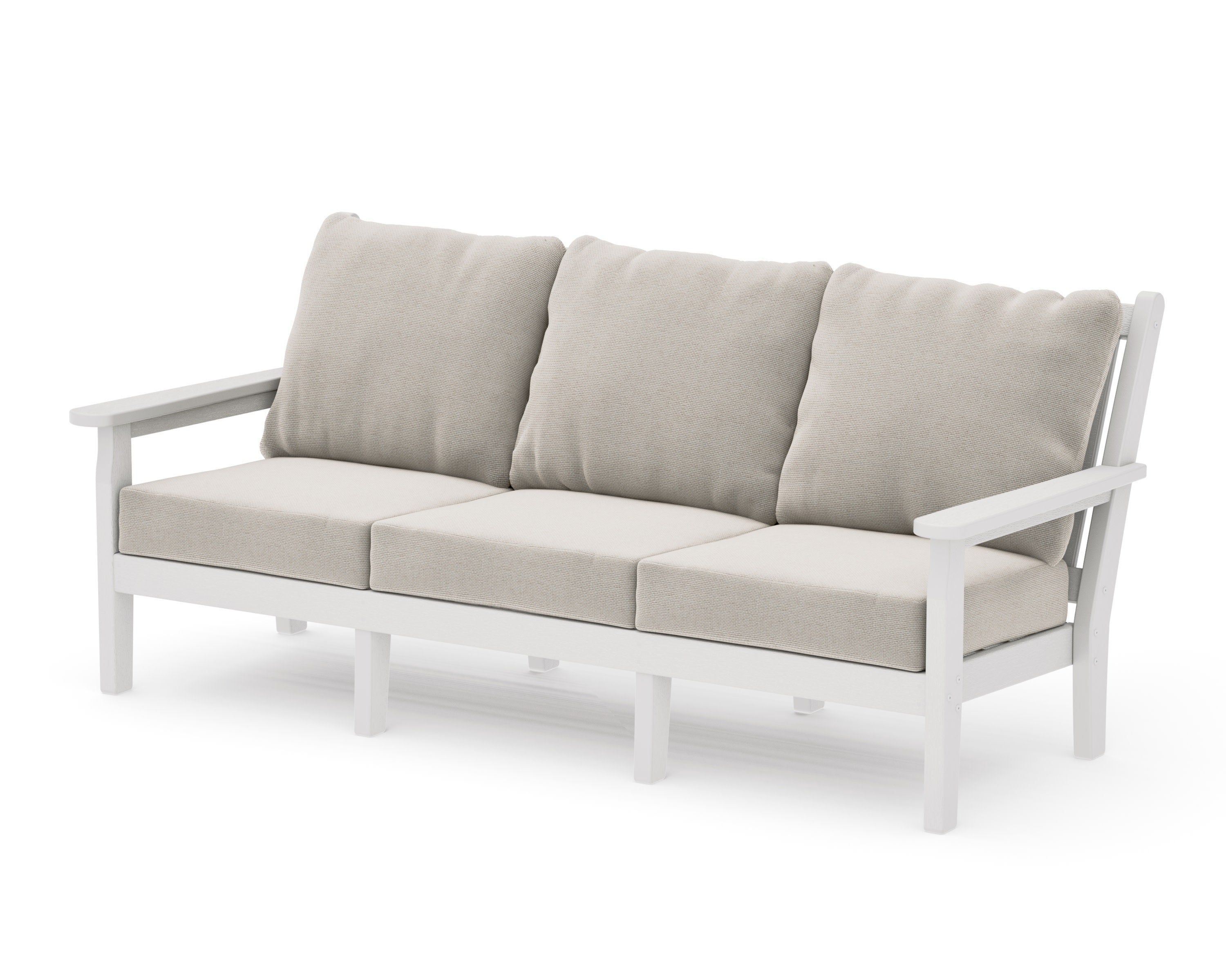 Chippendale Deep Seating Sofa in Vintage White / Dune Burlap