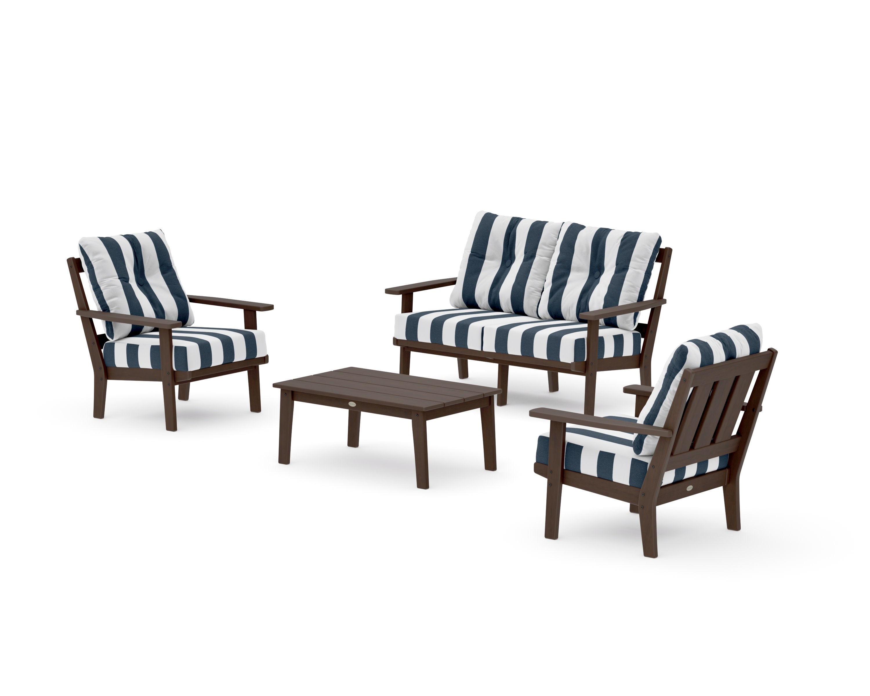 Oxford 4-Piece Deep Seating Set with Loveseat in Kona / Cabana Stripe Marine Indigo