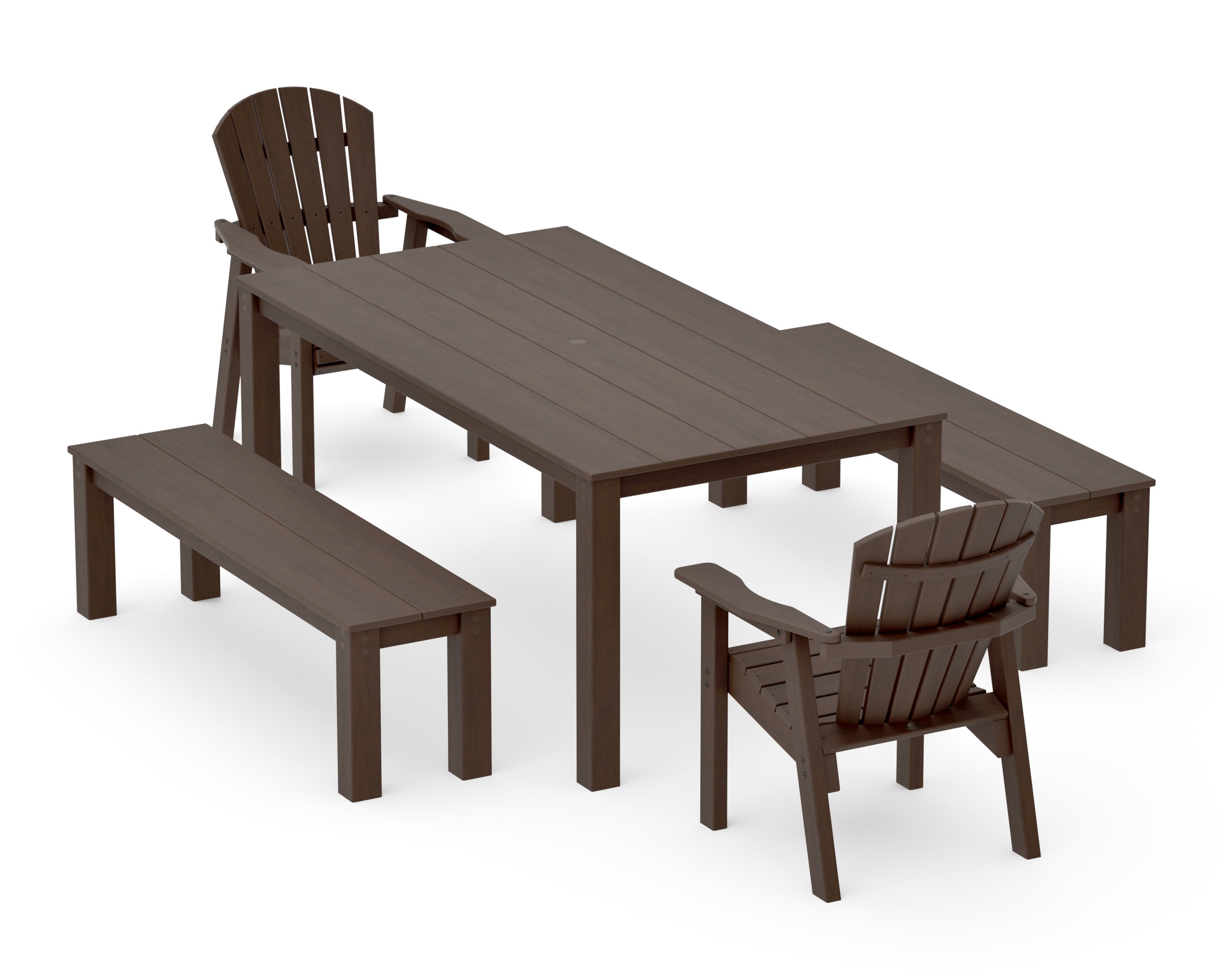 Seashell 5-Piece Parsons Dining Set with Benches in Kona