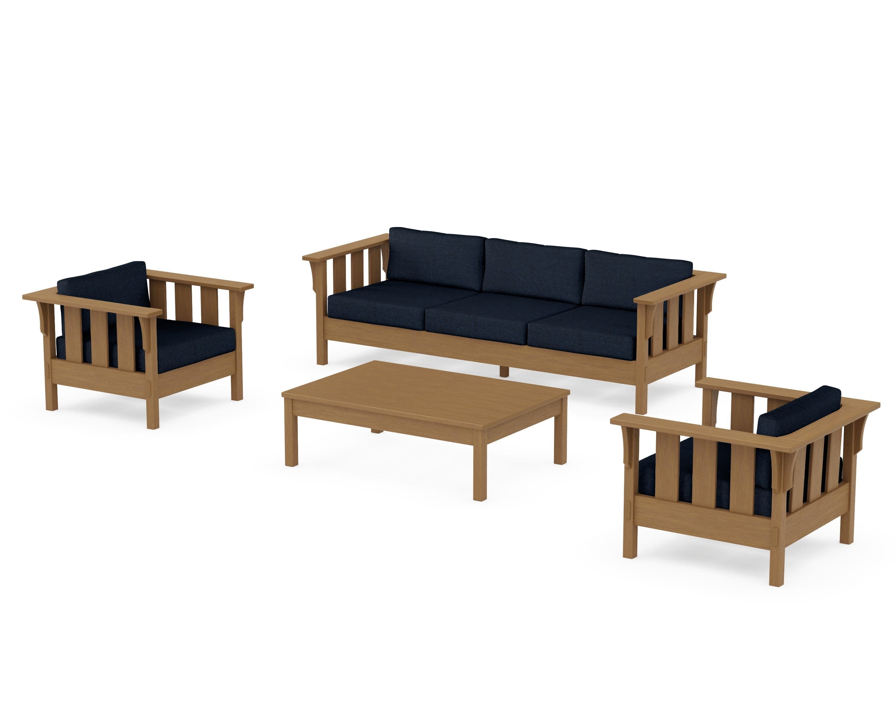 Acadia 4-Piece Deep Seating Set with Sofa in Natural / Marine Indigo