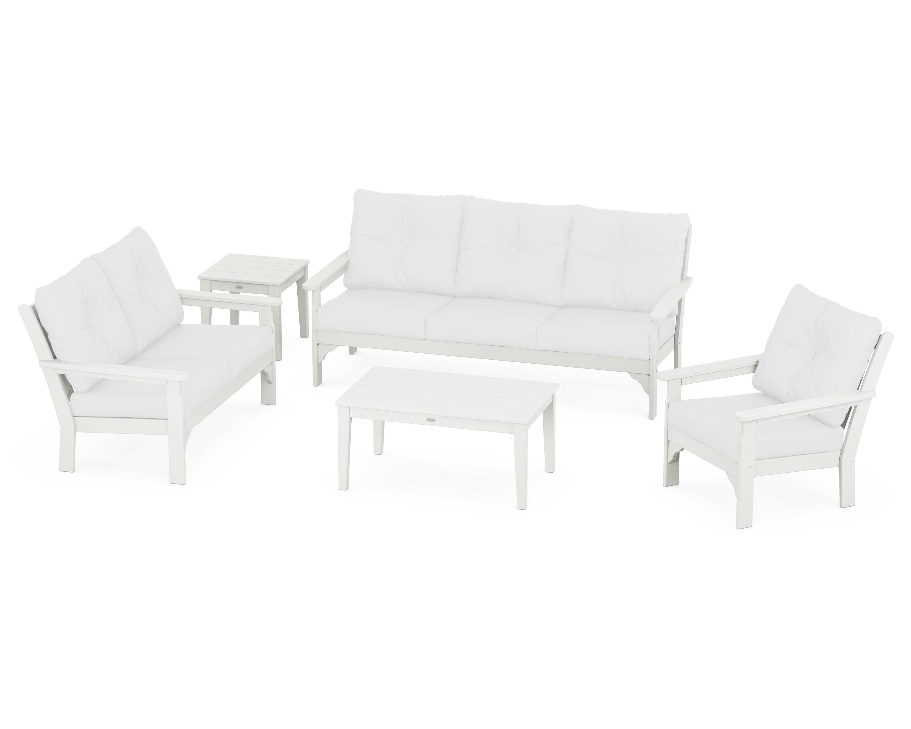 Vineyard 5 Piece Deep Seating Set in Vintage White / Natural
