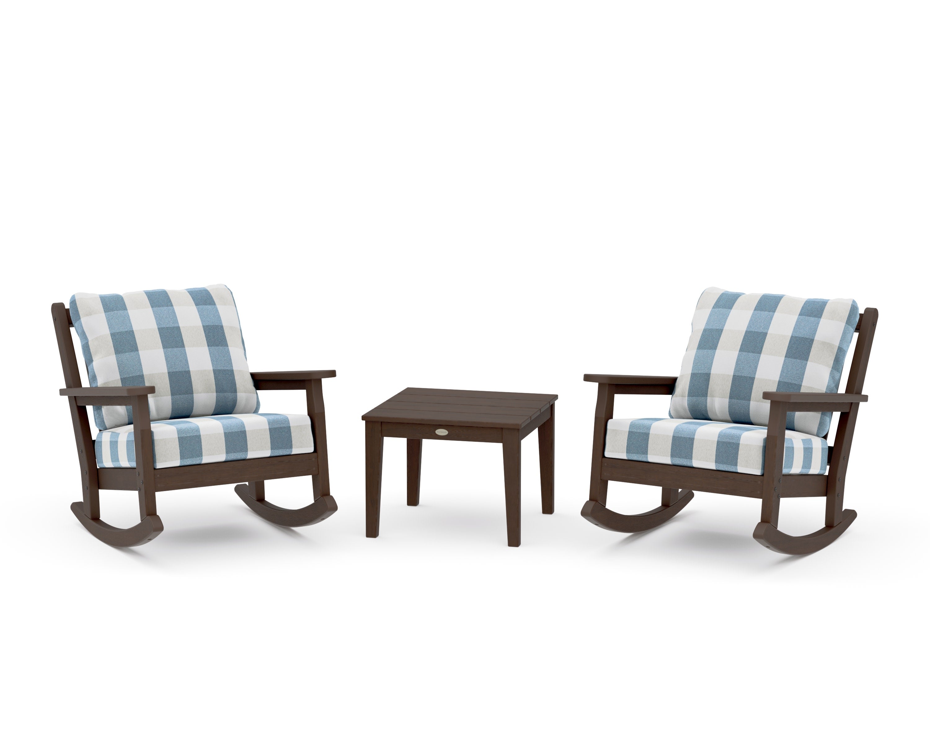 Chippendale 3-Piece Deep Seating Rocker Set in Kona / Buffalo Plaid Sky Blue