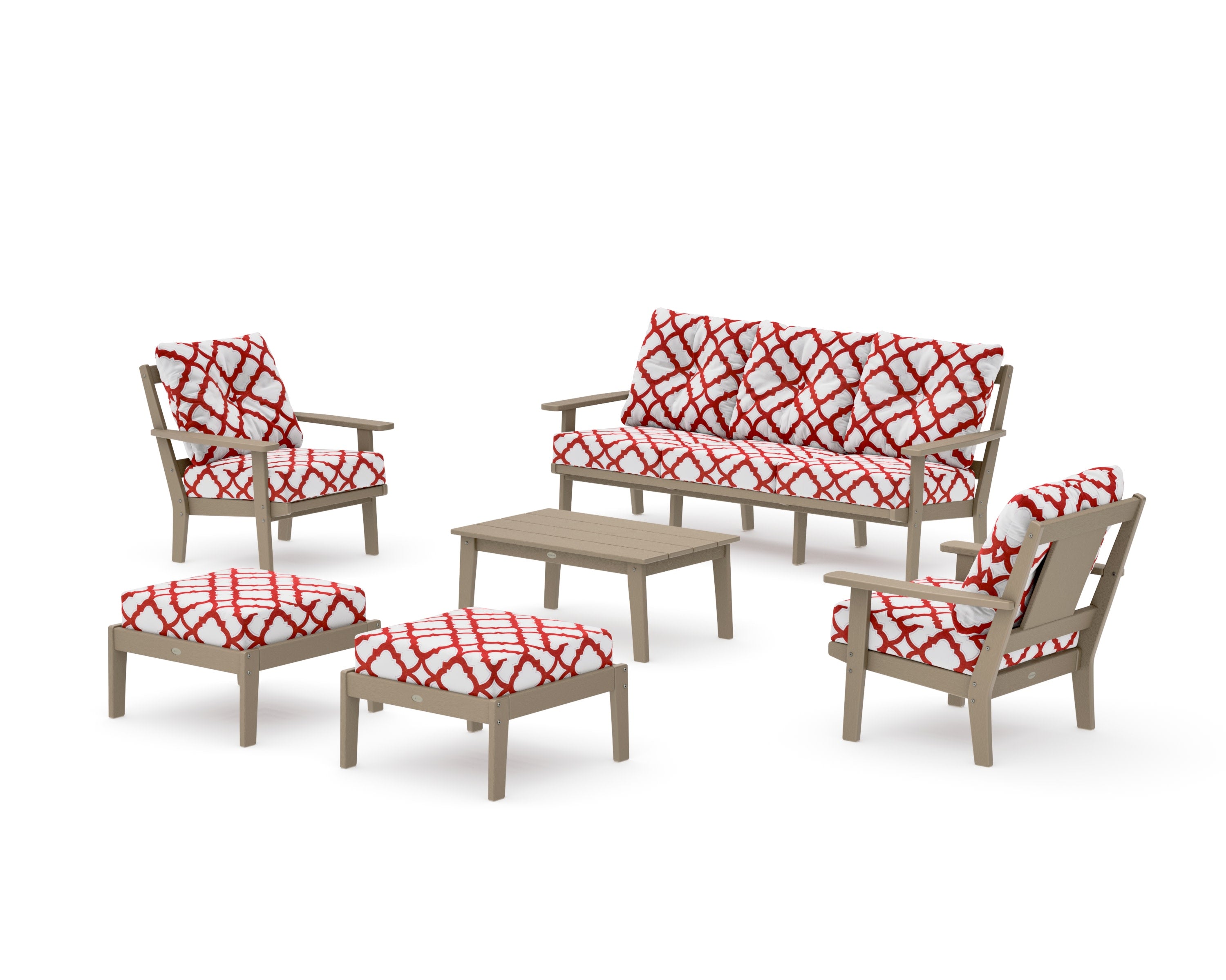 Prairie 6-Piece Lounge Sofa Set in Vintage Sahara / Trellis Crimson