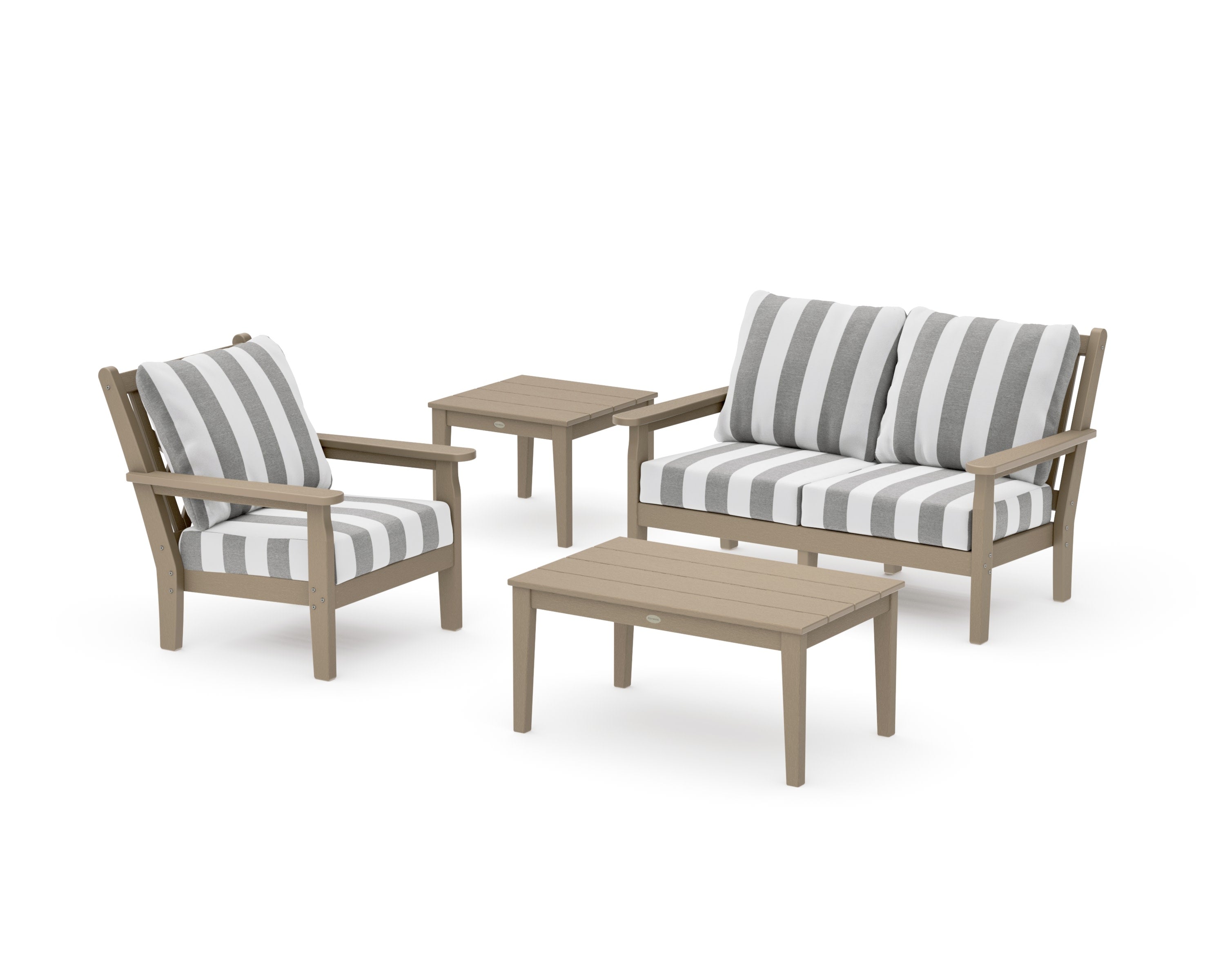 Chippendale 4-Piece Deep Seating Set in Vintage Sahara / Cabana Stripe Grey Mist