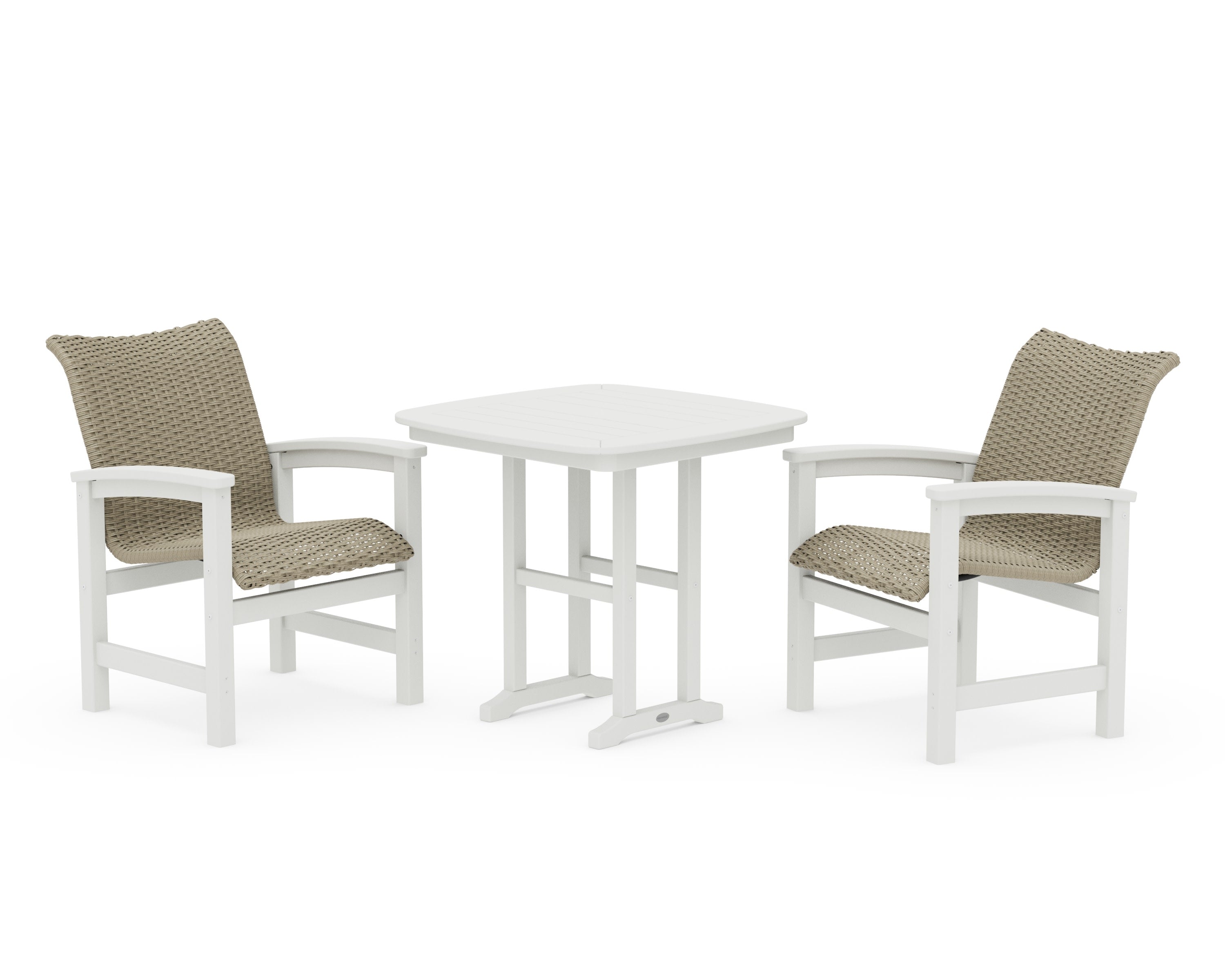 Coastal Woven 3-Piece Dining Set in Vintage White / Dune Grass