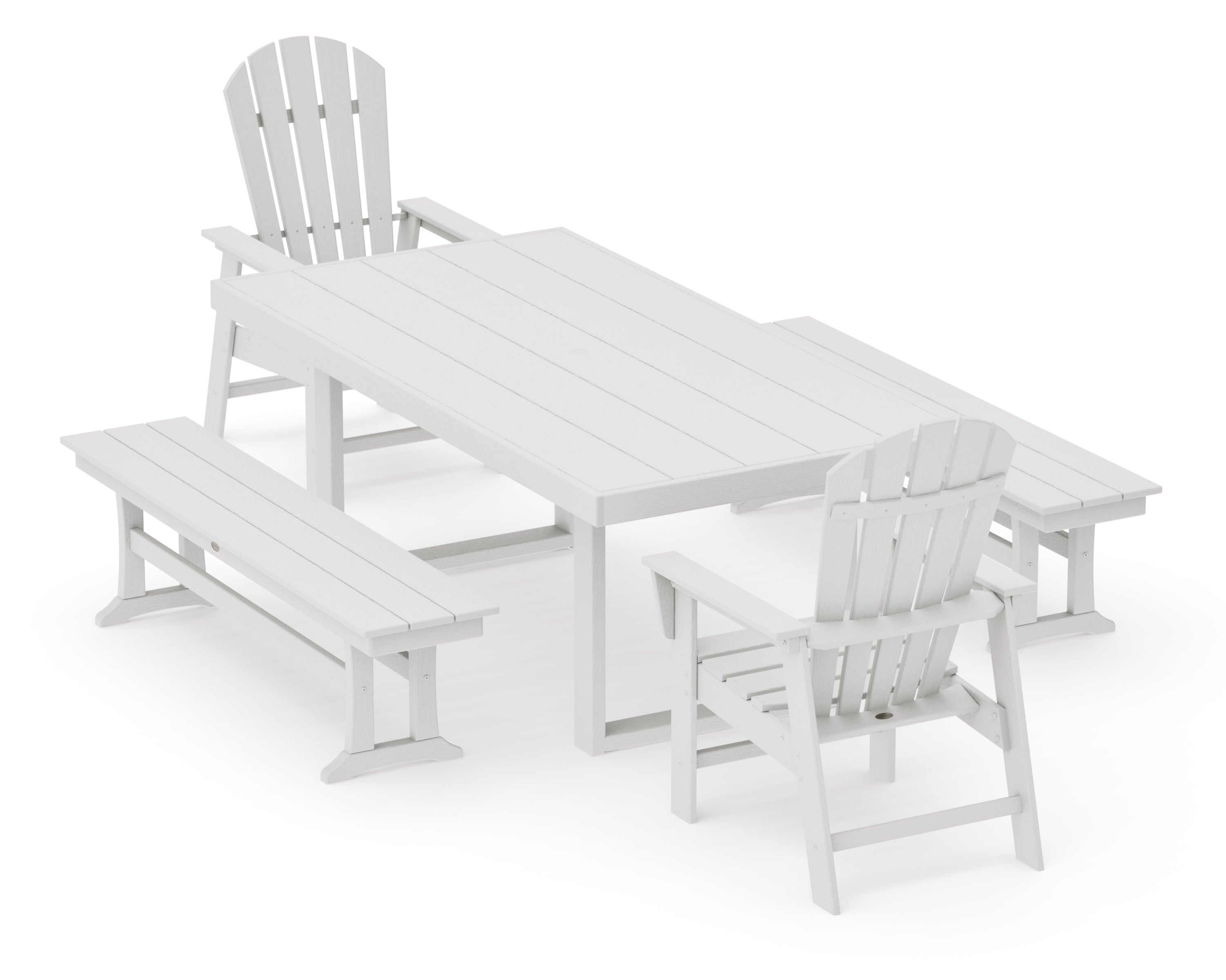 South Beach 5-Piece Dining Set with Benches in Vintage White