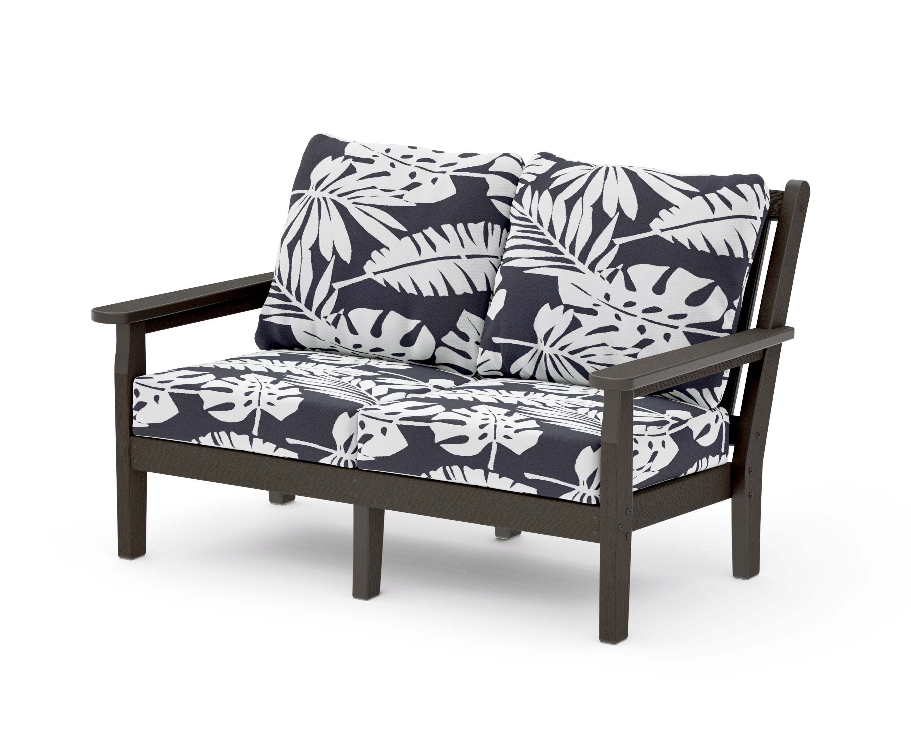 Chippendale Deep Seating Loveseat in Vintage Coffee / Leaf Navy