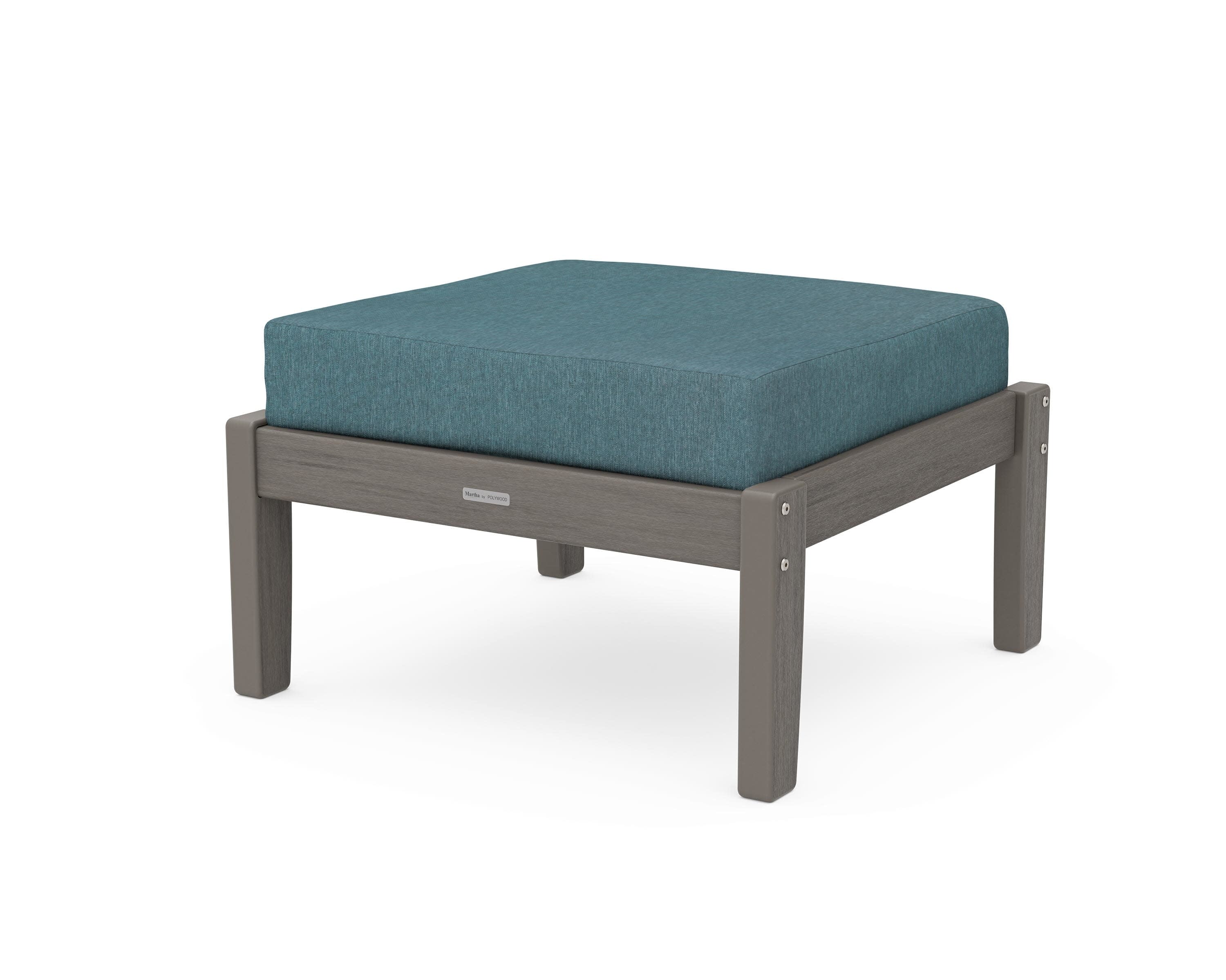 Chinoiserie Deep Seating Ottoman in Driftwood / Ocean Teal