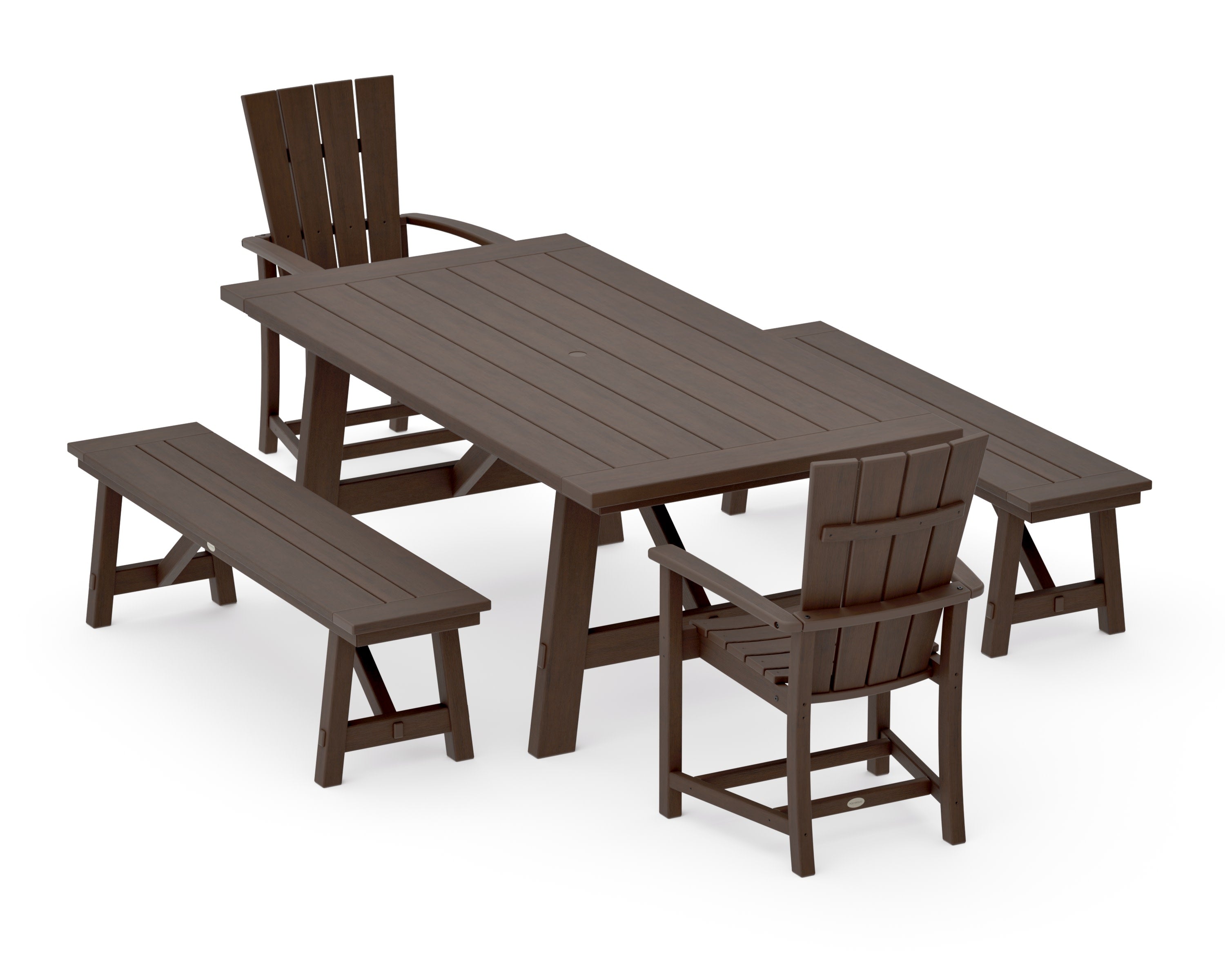 Quattro 5-Piece Rustic Farmhouse Dining Set With Benches in Kona