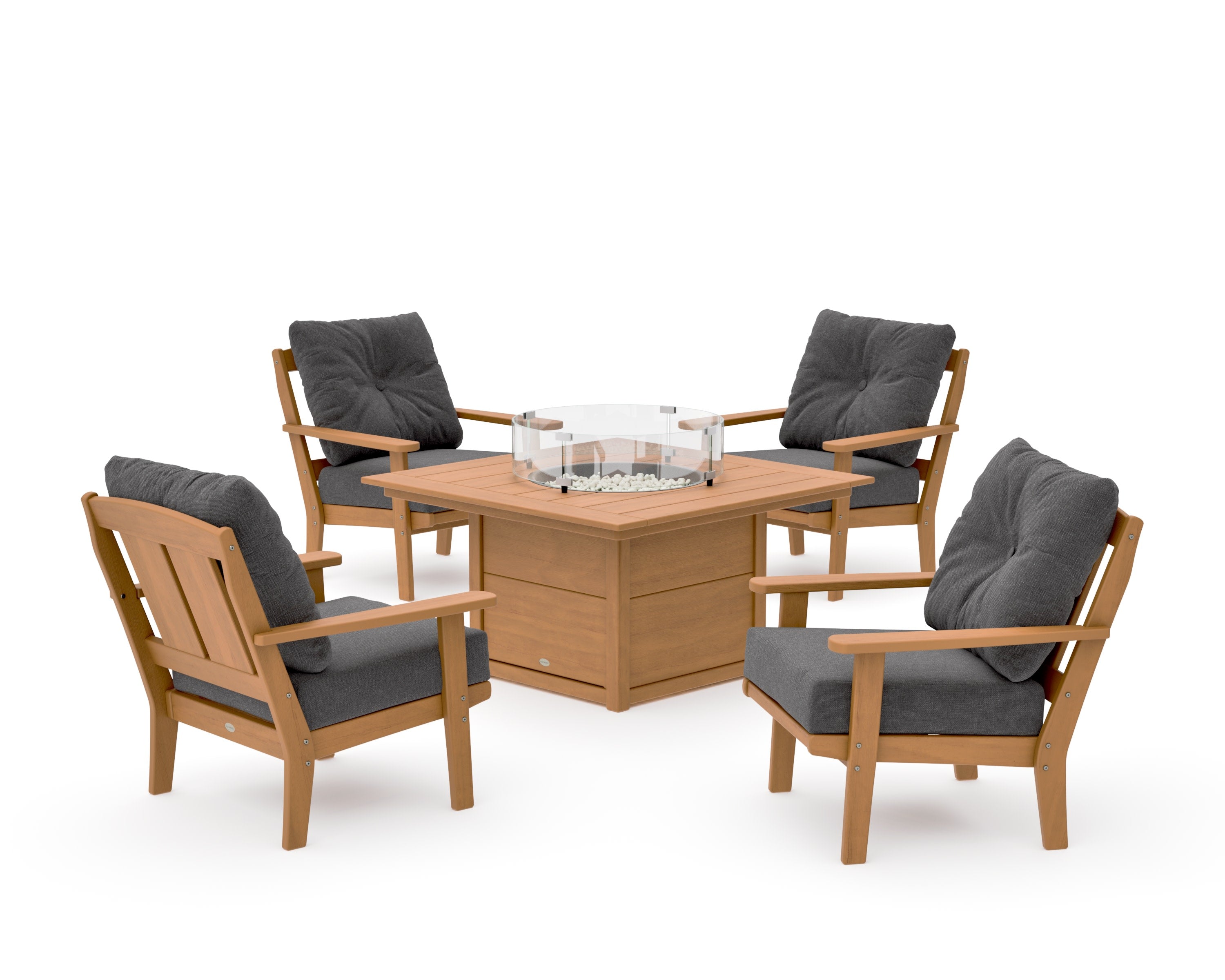 Mission 5-Piece Deep Seating Set with Fire Pit Table in Natural / Ash Charcoal