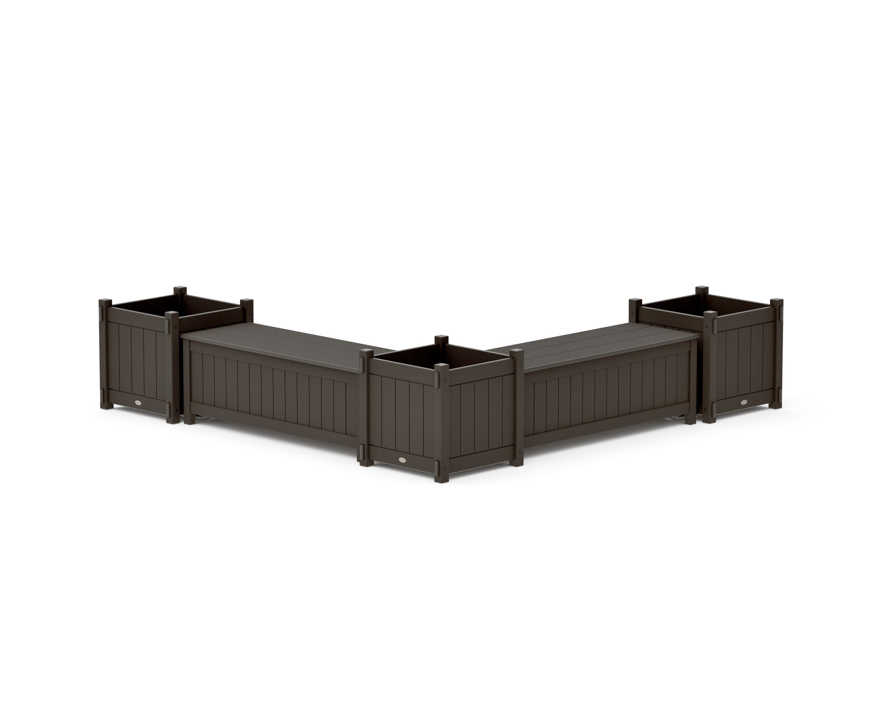 48" Vineyard L- Shaped Planter Storage Bench Corner Set- Large in Vintage Coffee