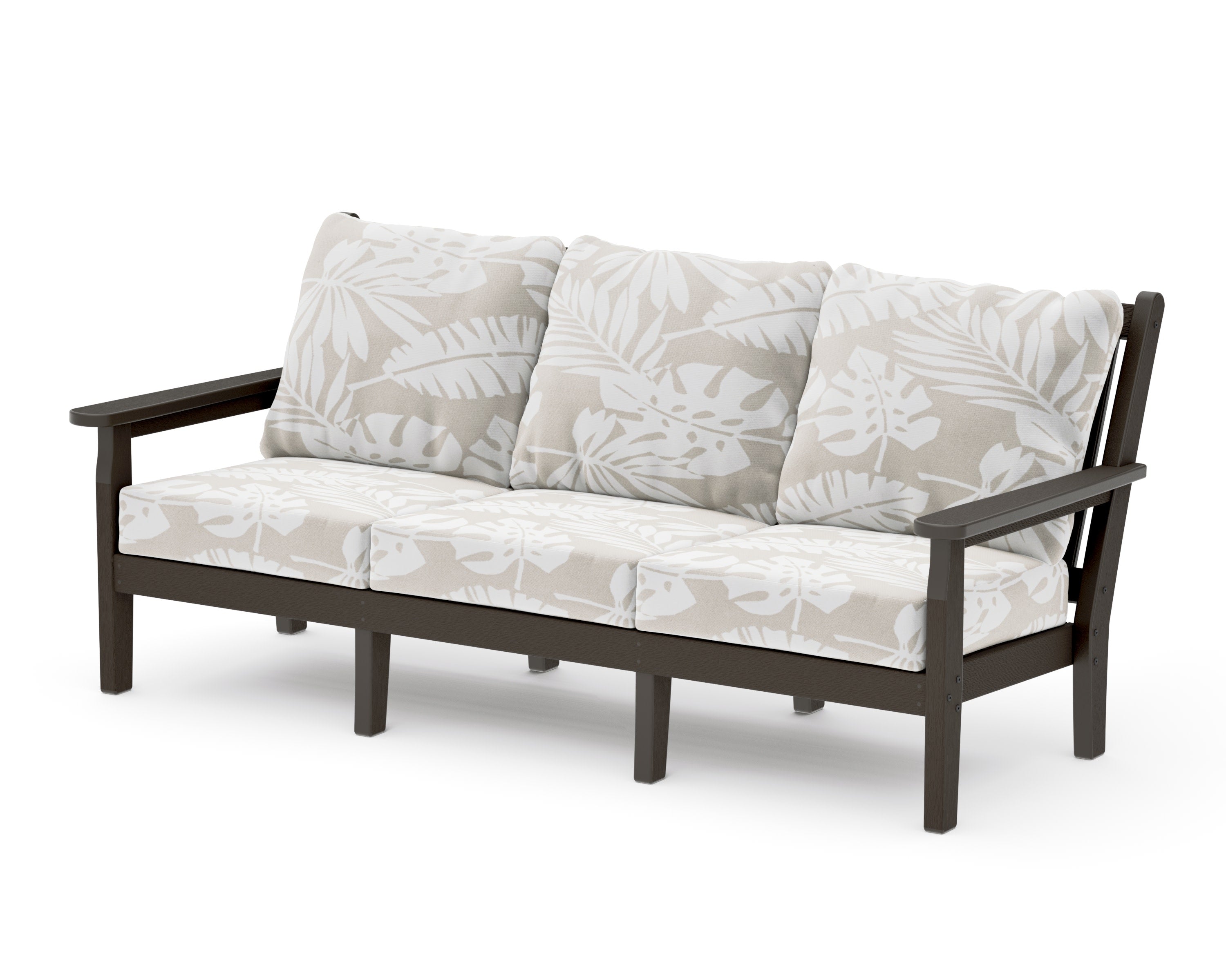Chippendale Deep Seating Sofa in Vintage Coffee / Leaf Dune Burlap