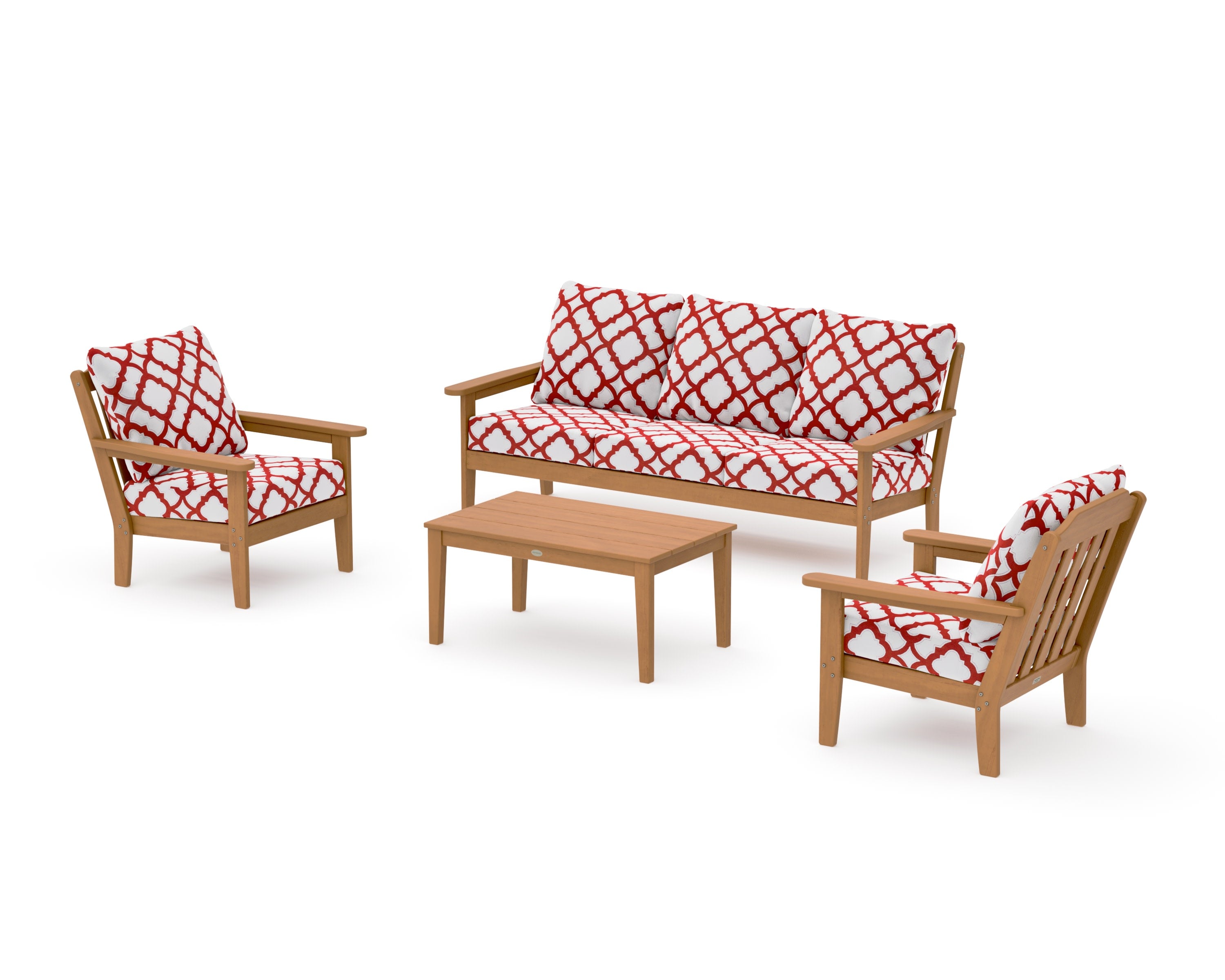 Cottage 4-Piece Deep Seating Set with Sofa in Natural / Trellis Crimson