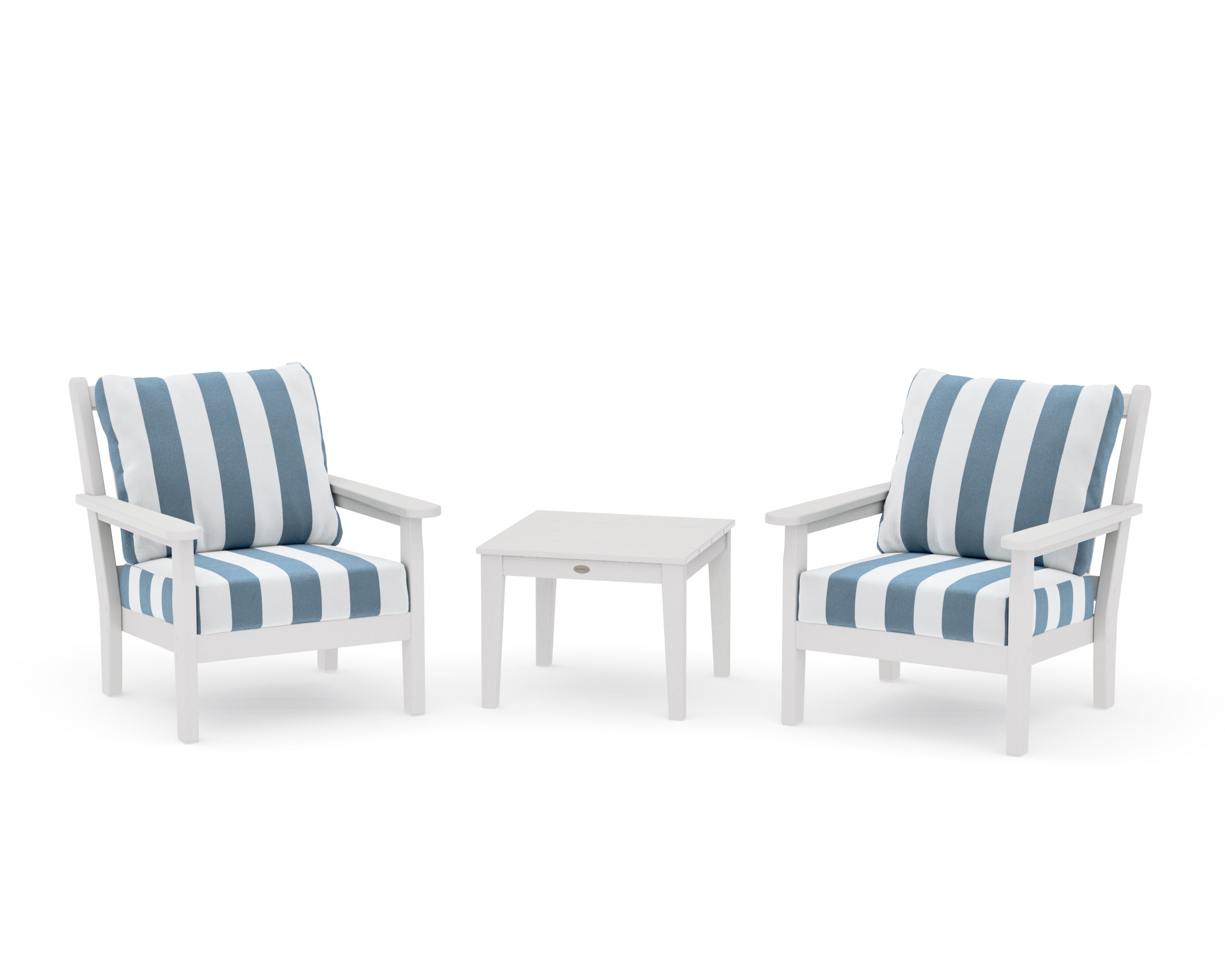Chippendale 3-Piece Deep Seating Set in Vintage White / Cabana Stripe Sky Blue
