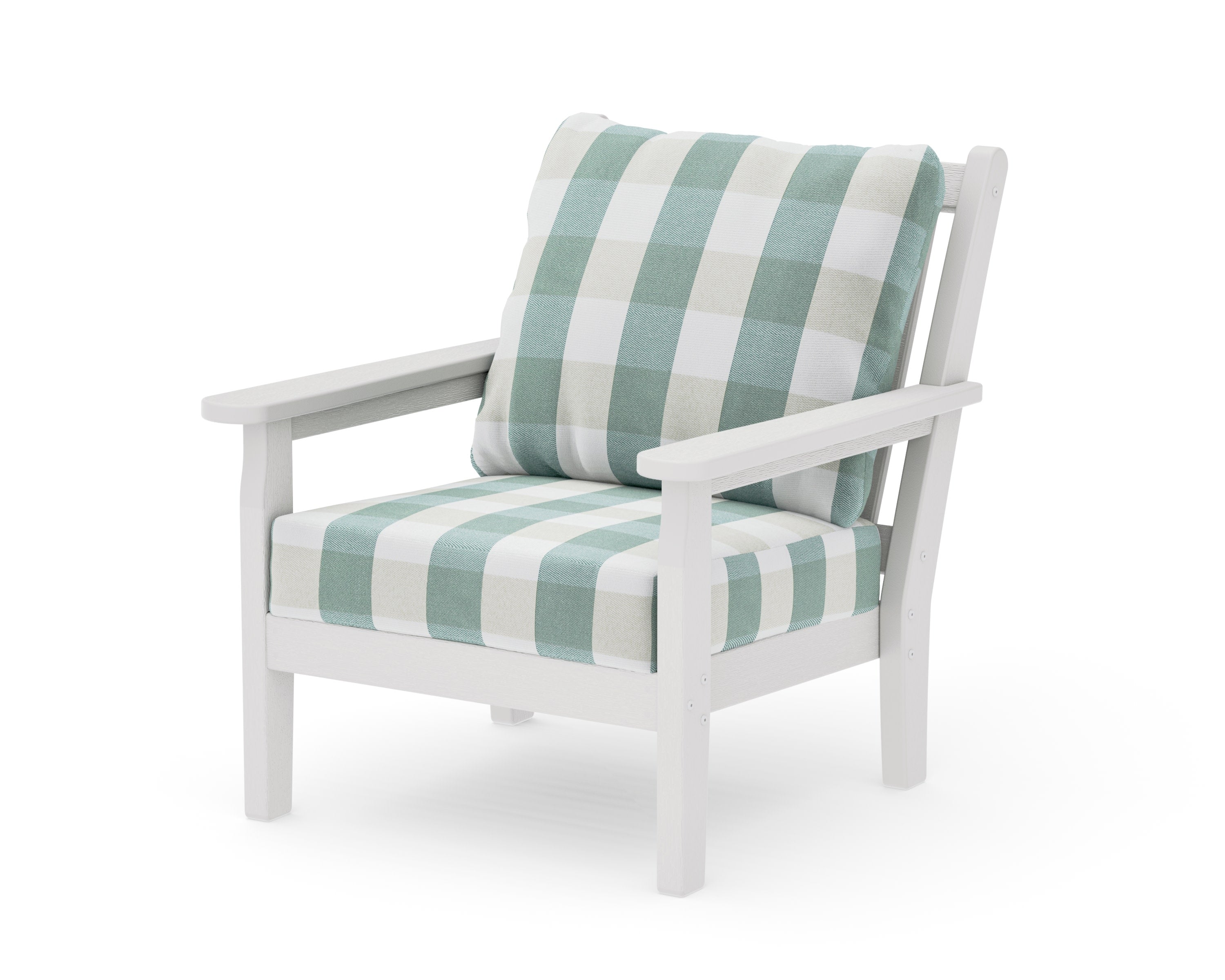 Chippendale Deep Seating Chair in Vintage White / Buffalo Plaid Glacier Spa