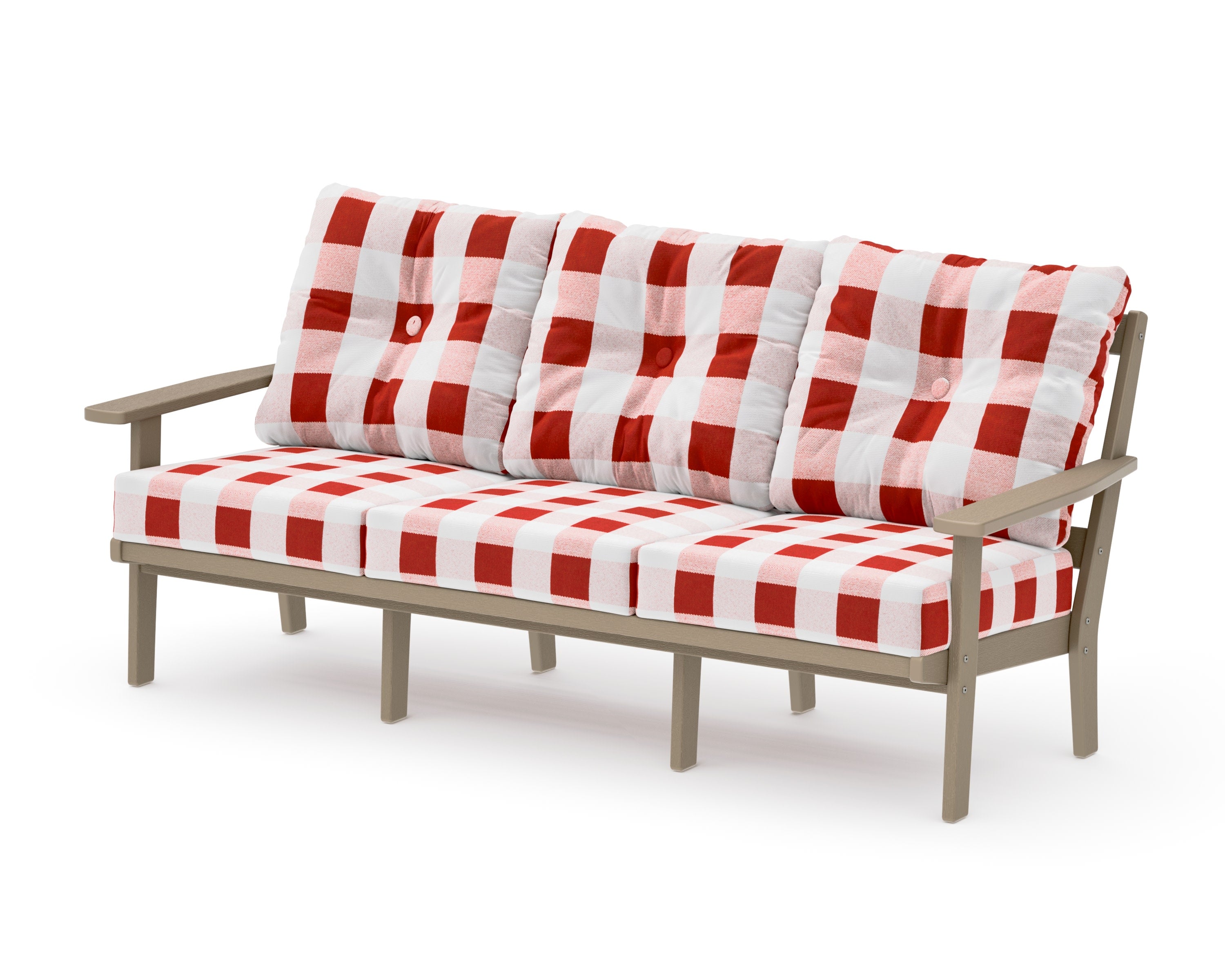 PrairieDeep Seating Sofa in Vintage Sahara / Buffalo Plaid Crimson