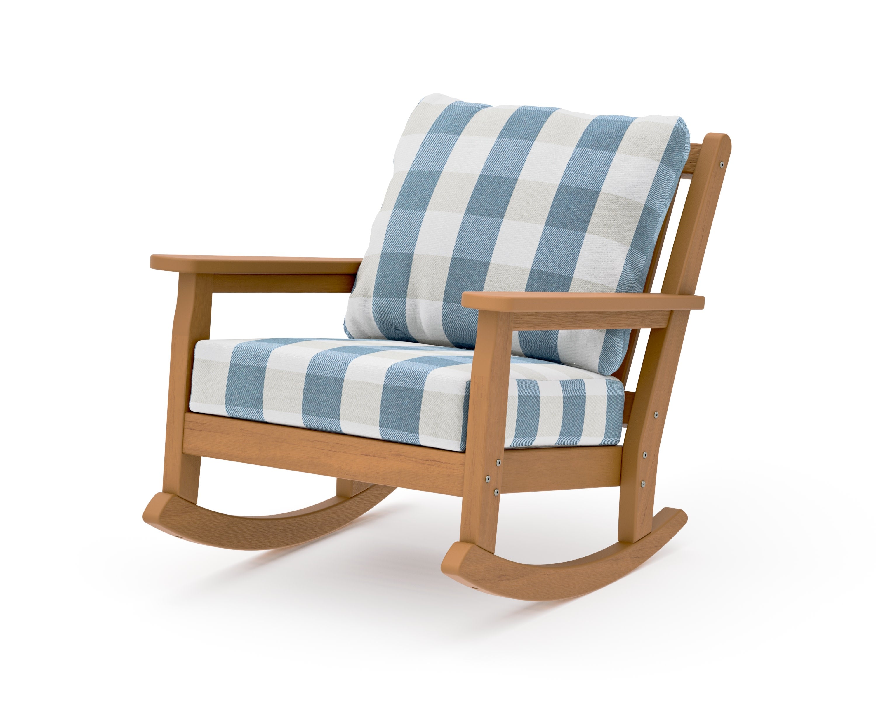 Chippendale Deep Seating Rocking Chair in Natural / Buffalo Plaid Sky Blue