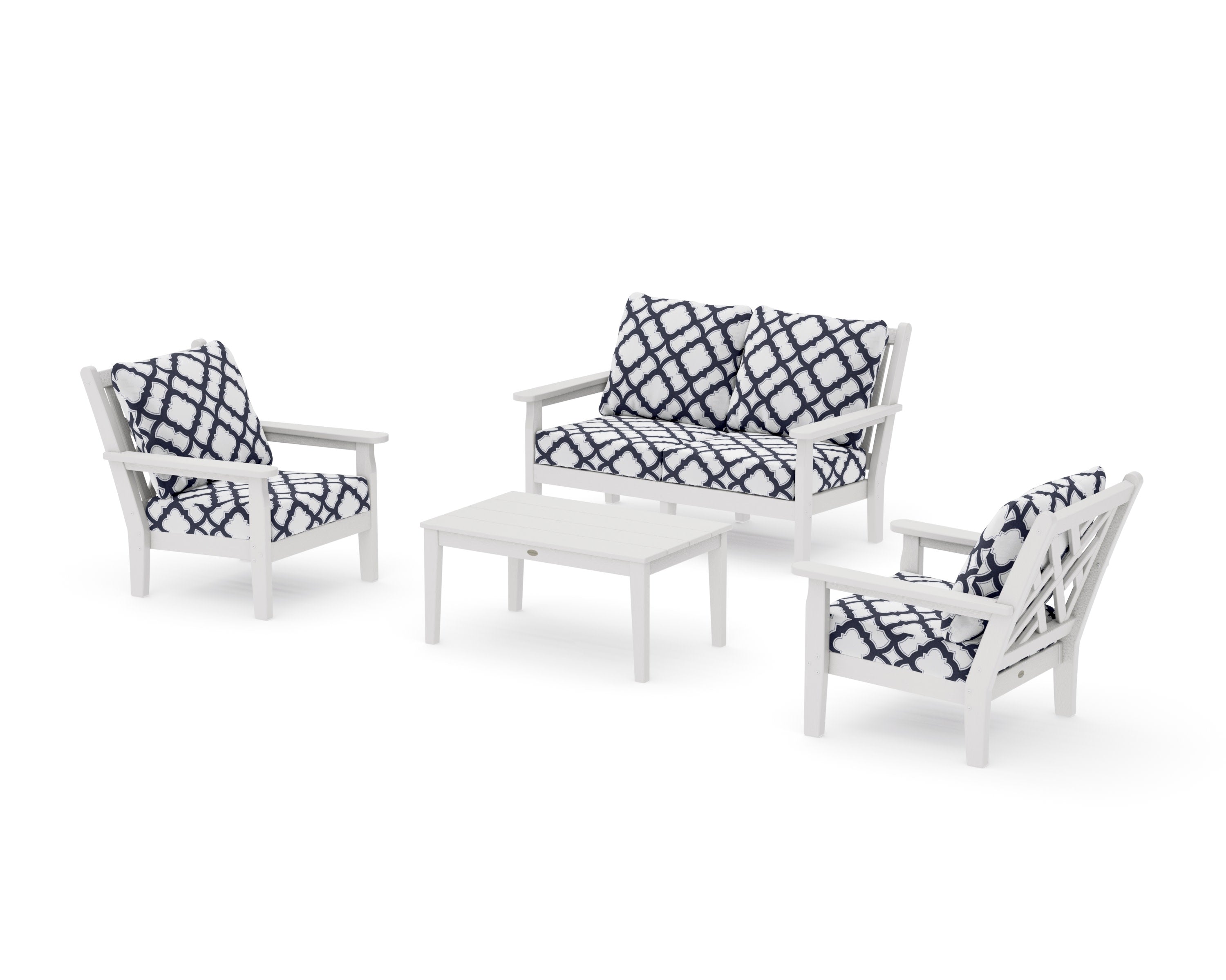 Chippendale 4-Piece Deep Seating Set with Loveseat in Vintage White / Trellis Navy