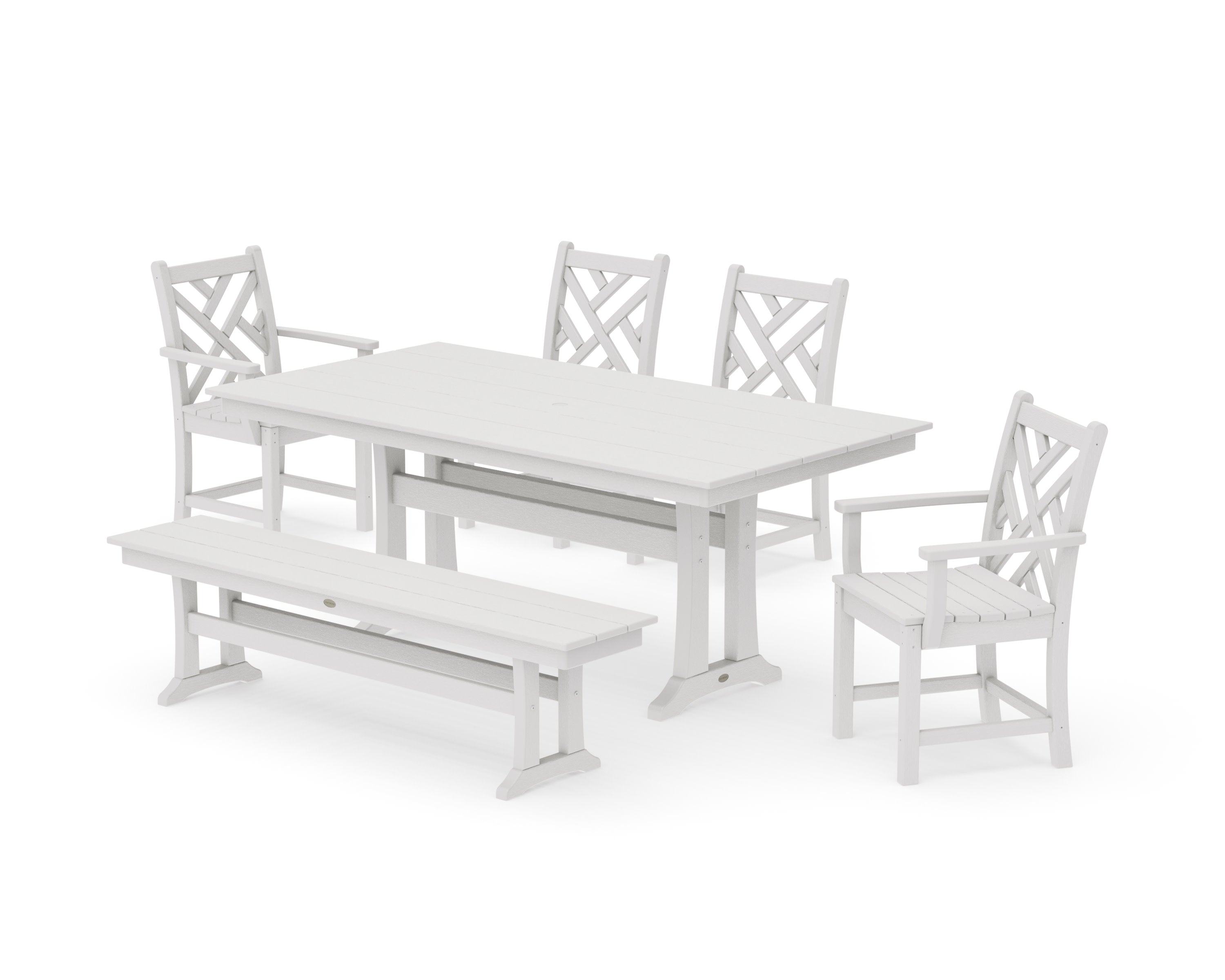 Chippendale 6-Piece Farmhouse Dining Set With Trestle Legs in Vintage White