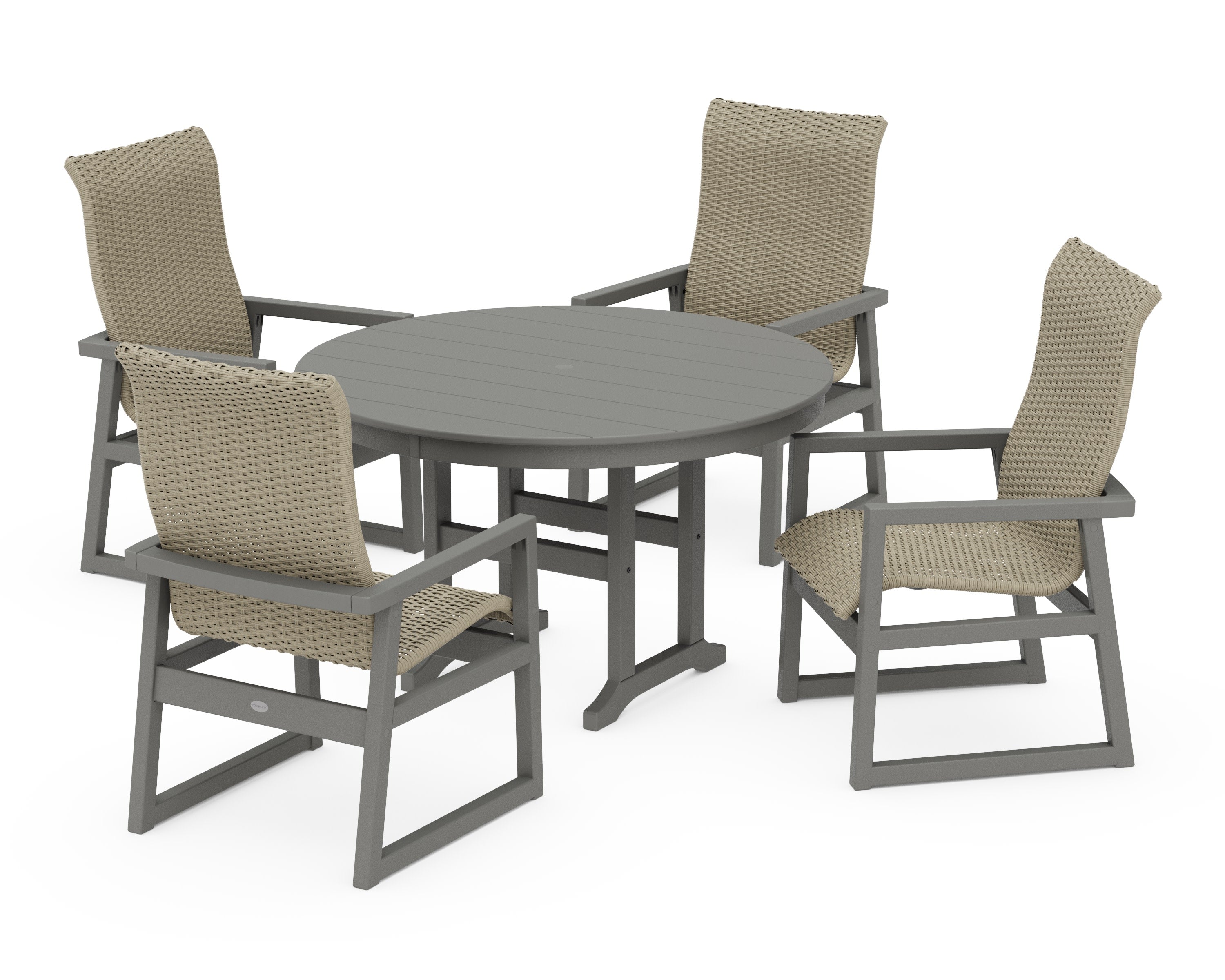 EDGE Woven Highback 5-Piece Round Farmhouse Dining Set