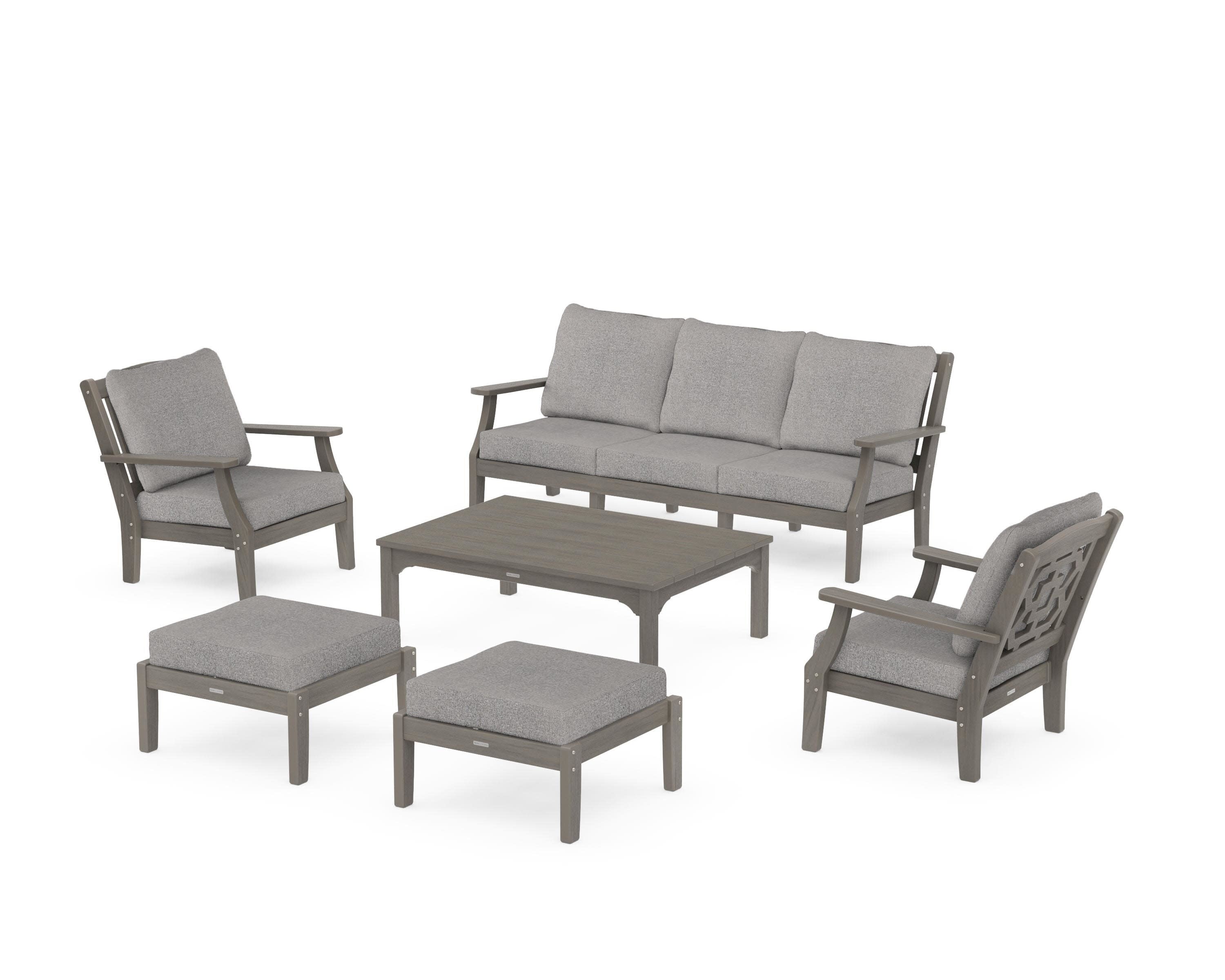 Chinoiserie 6-Piece Lounge Sofa Set in Driftwood / Grey Mist